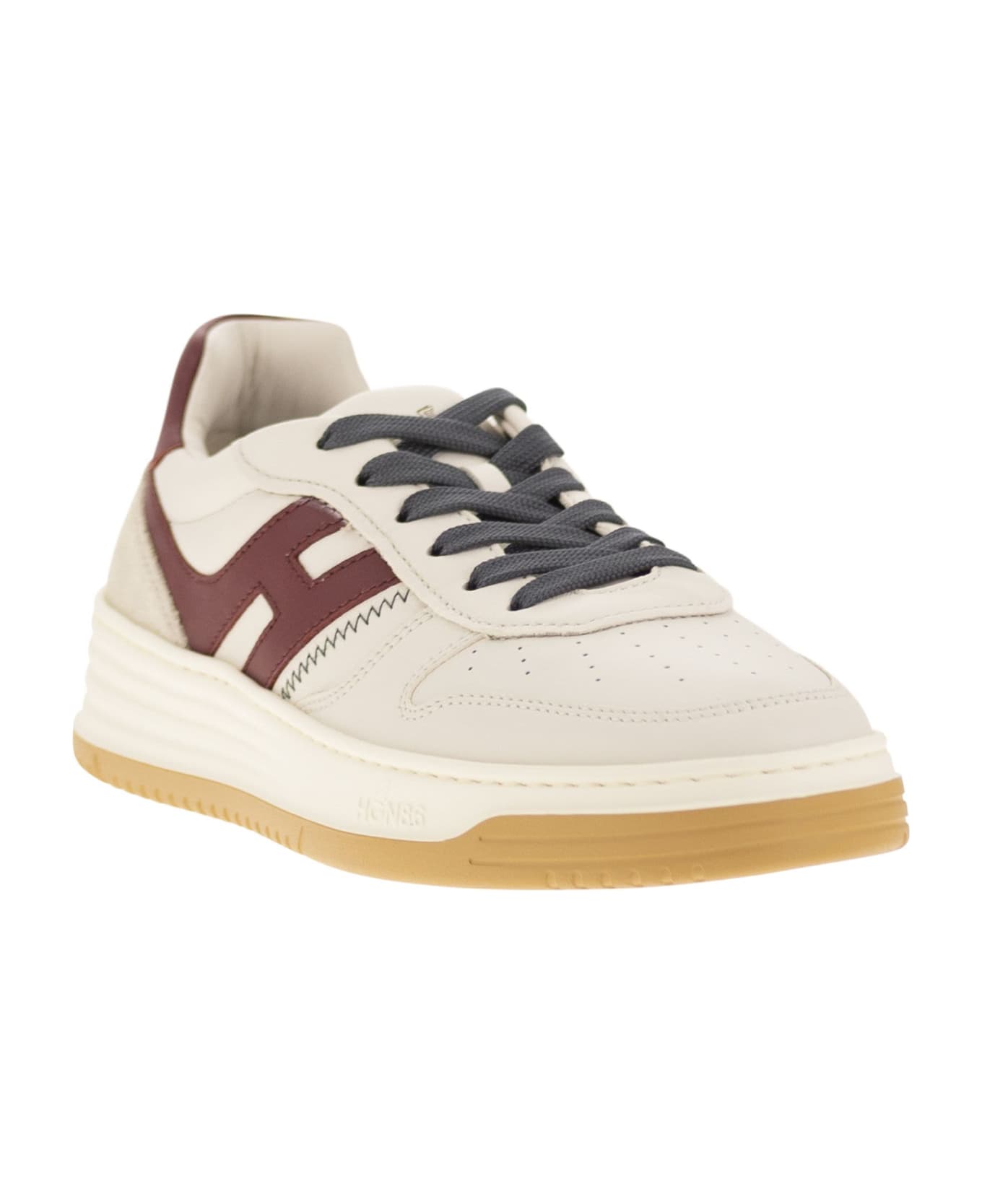 Hogan H630 - Leather Lace-up Trainers - Ivory/bordeaux