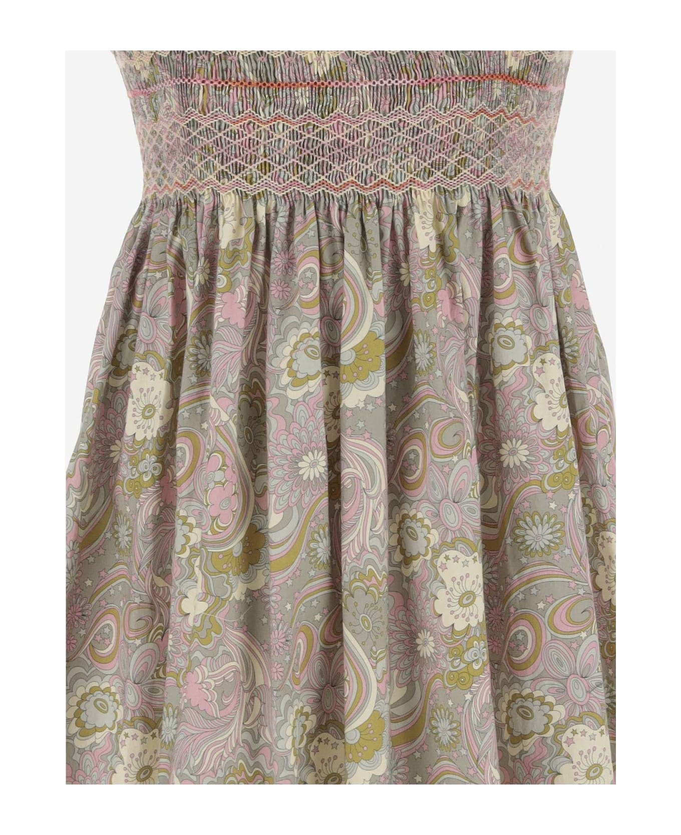 Bonpoint Cotton Dress With Floral Pattern - Beige
