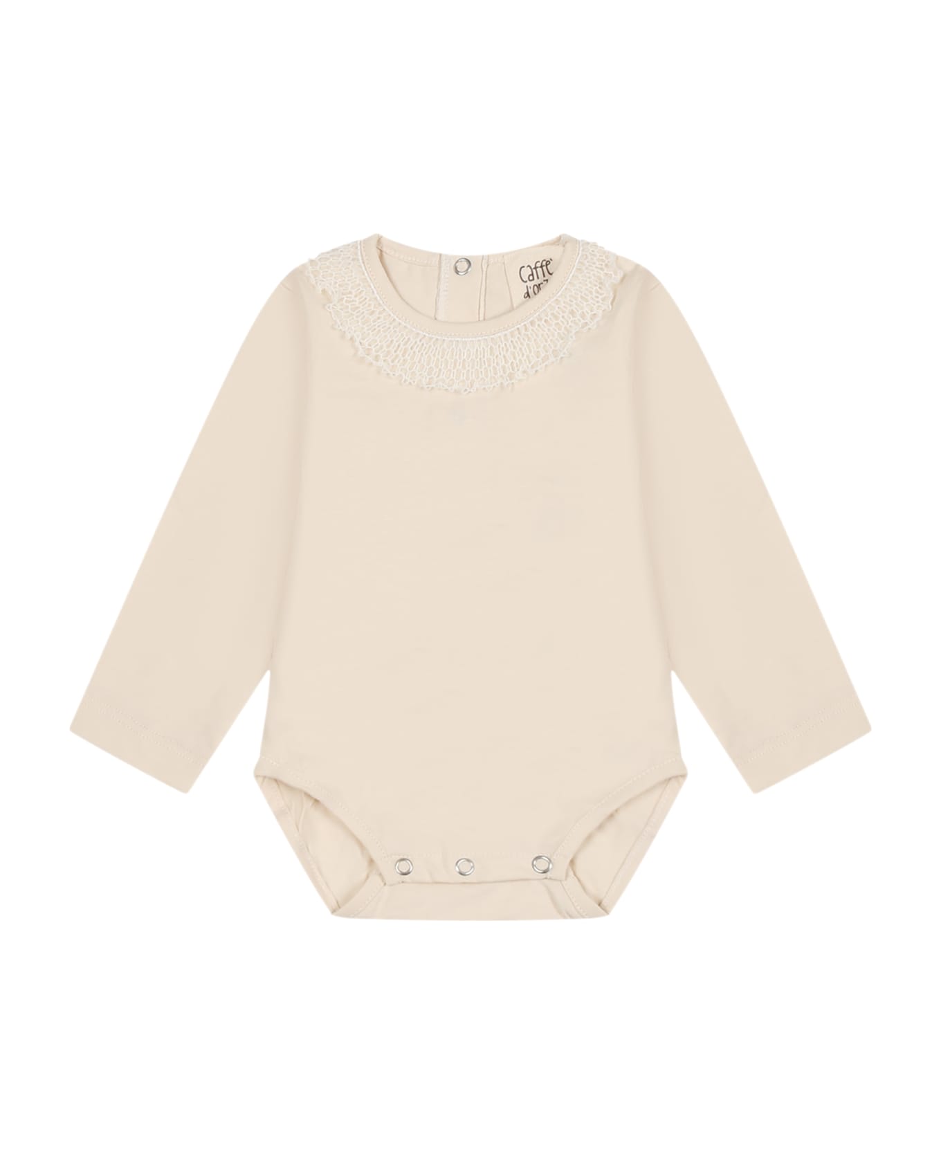 Caffe' d'Orzo Ivory Body For Baby Girl With Ruffles - cream colour