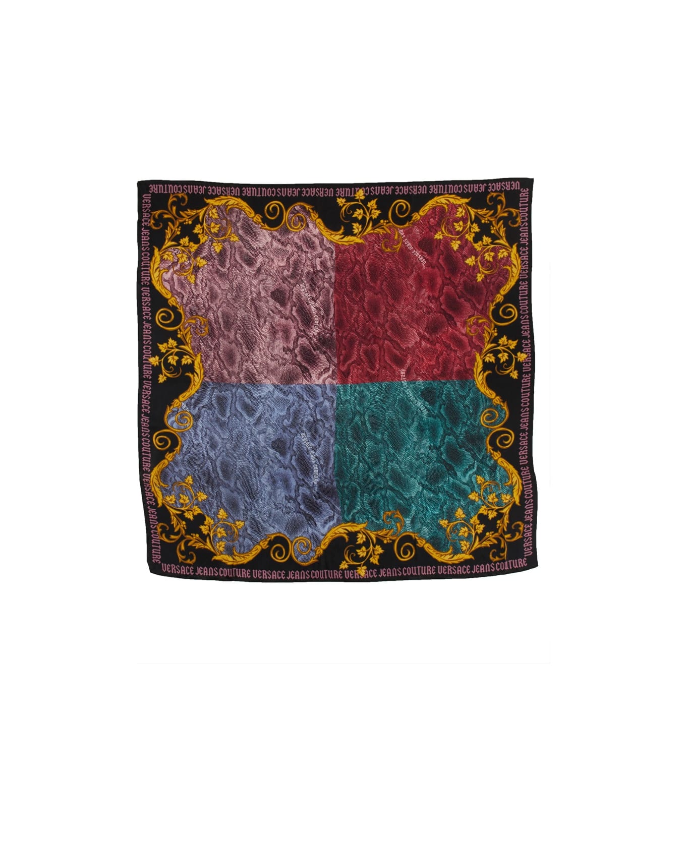 スカーフ Versace Jeans Couture Silk Scarf VERSACE JEANS COUTURE Black/Gold Charm Link Baroque Print