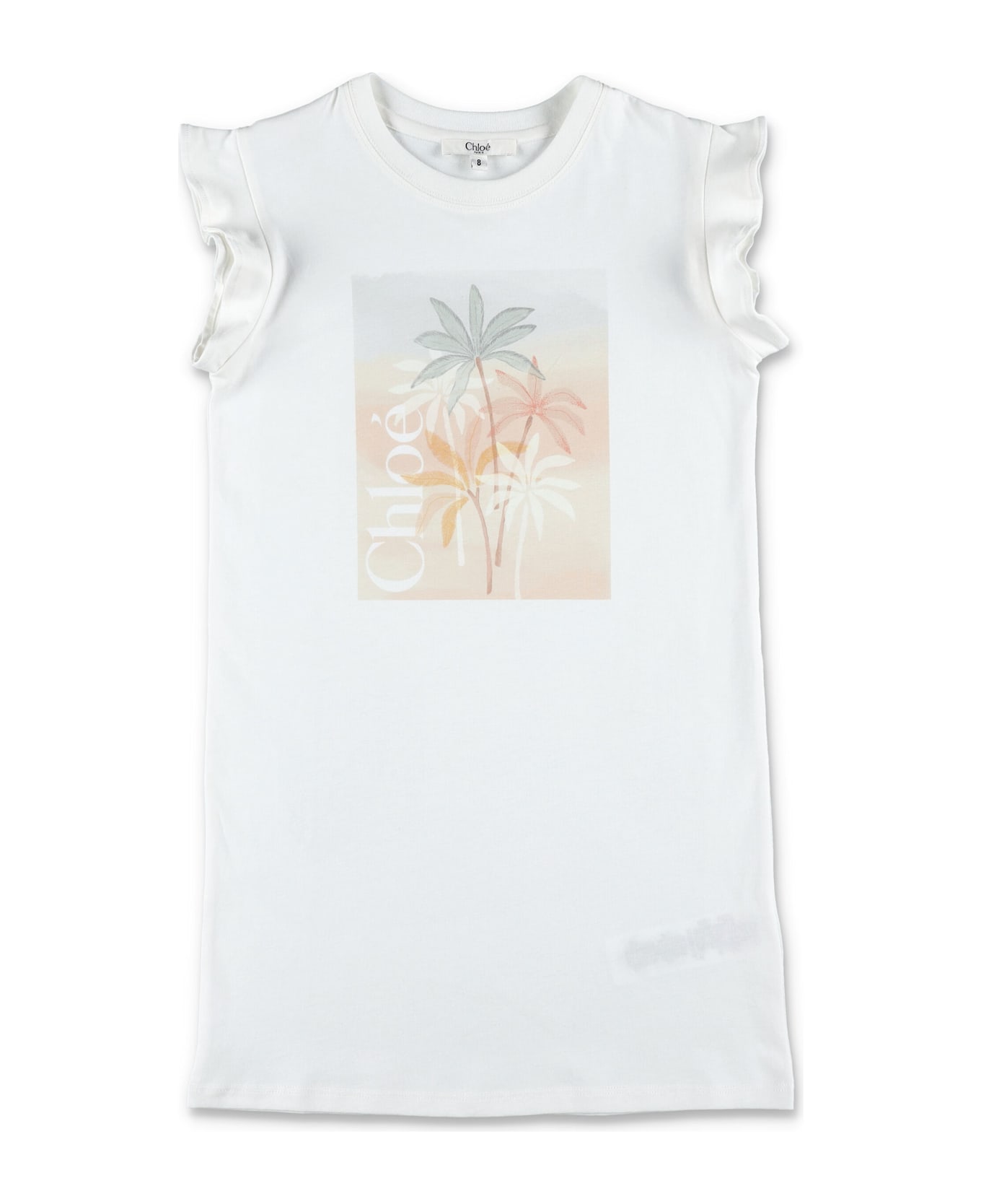 Chloé Kid - Palm Print T-shirt Dress - WHITE