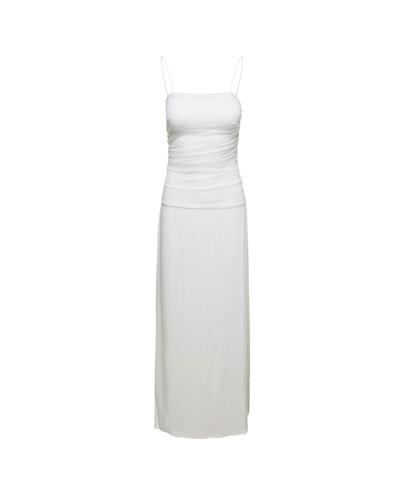 Christopher Esber White Long Dress With Gathered Sheer Panel In Stretch Viscose Woman - White