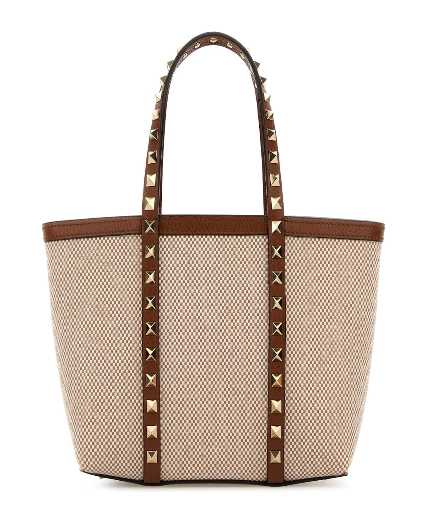 Valentino Garavani Two-tone Canvas Medium Rockstud Handbag - Leather Brown