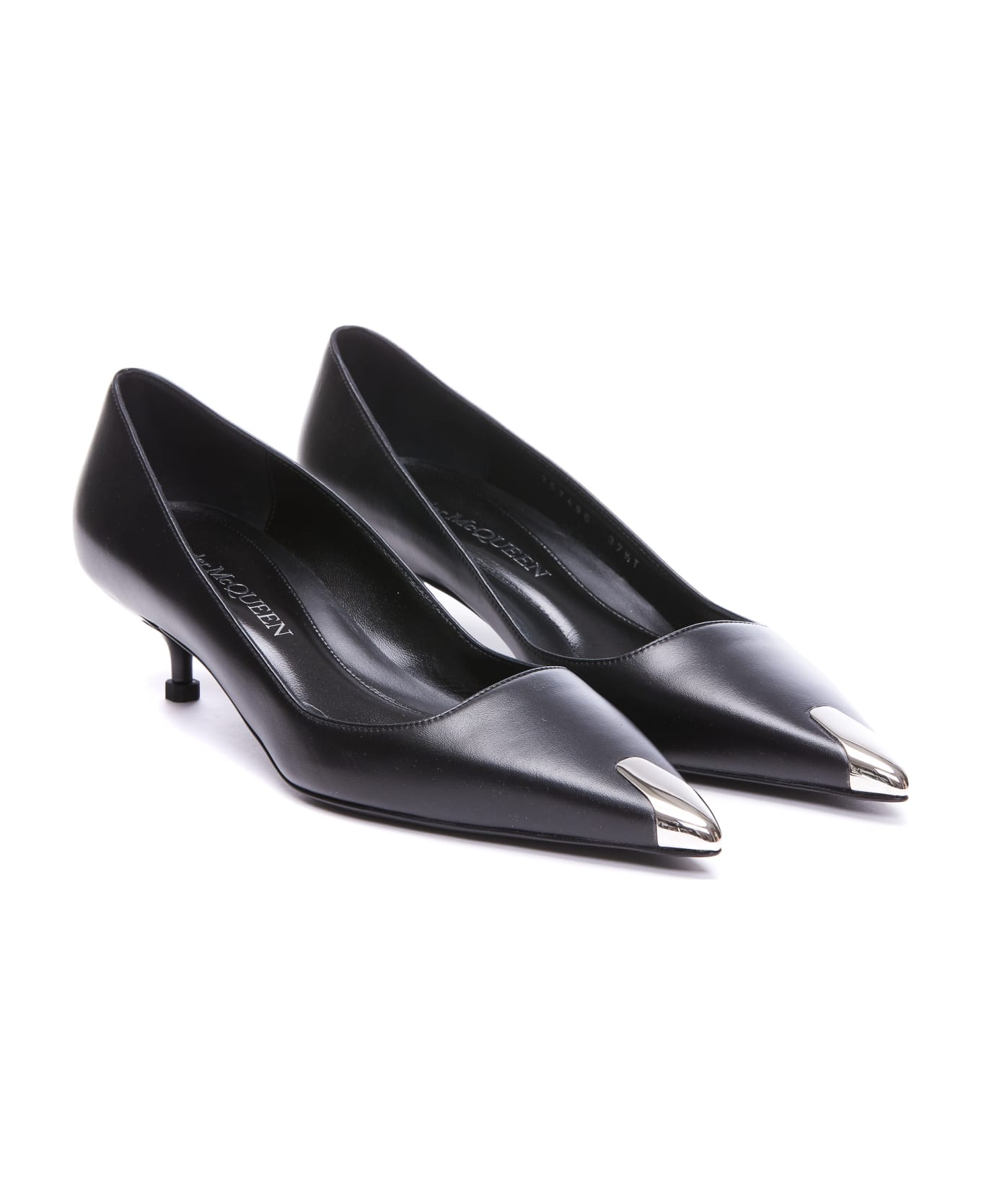 Alexander McQueen 40mm Kitten Heel Leather Pumps - Black Silver