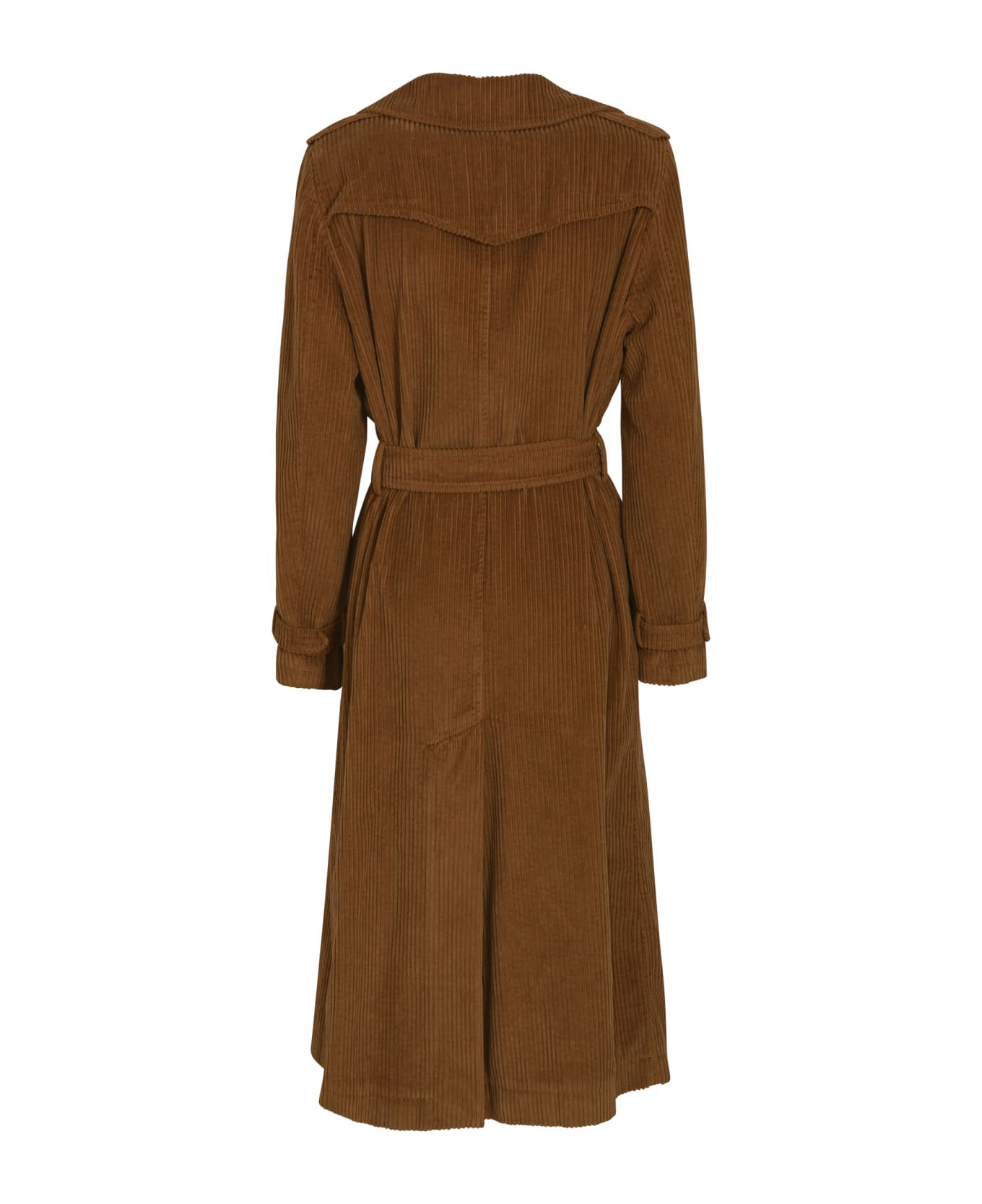 Kiltie Ribbed Double-breasted Trench - Noisette