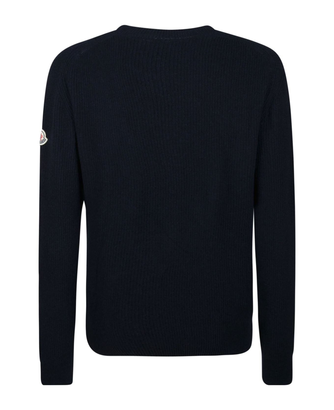 Moncler Logo Patched Plain Ribbed Sweater - 750