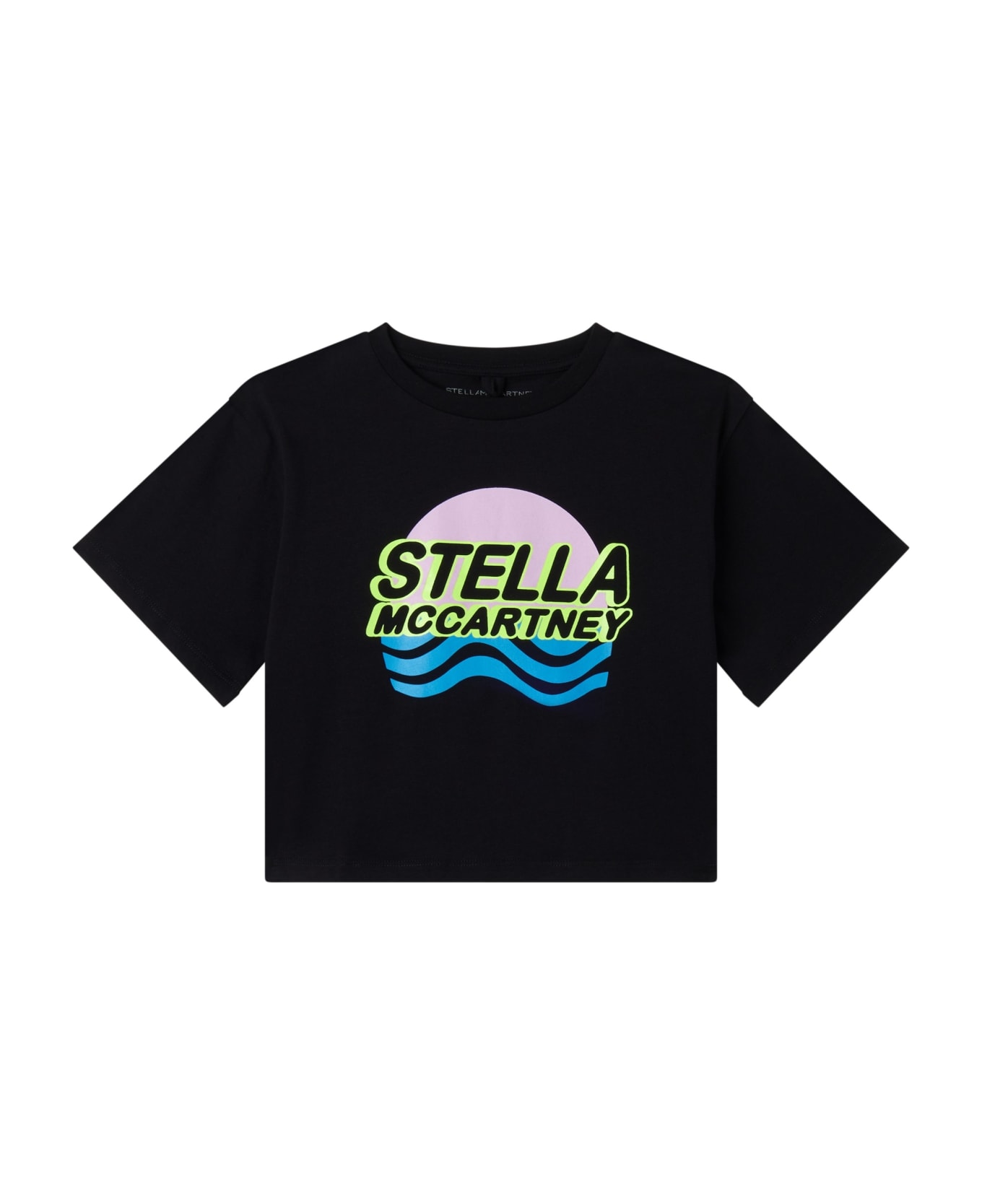 Stella McCartney Kids Cropped T-shirt With Print - Black