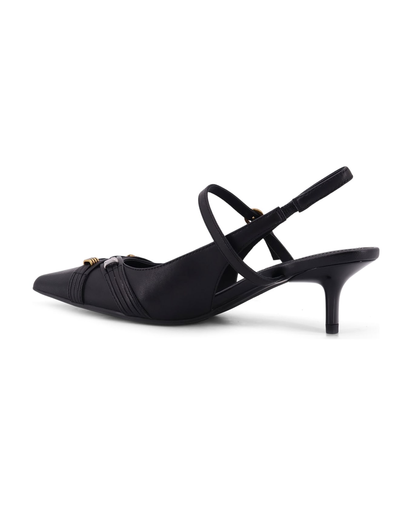 Pinko Gloria 18 Leather Pumps With Metal Lettering Detail - Black