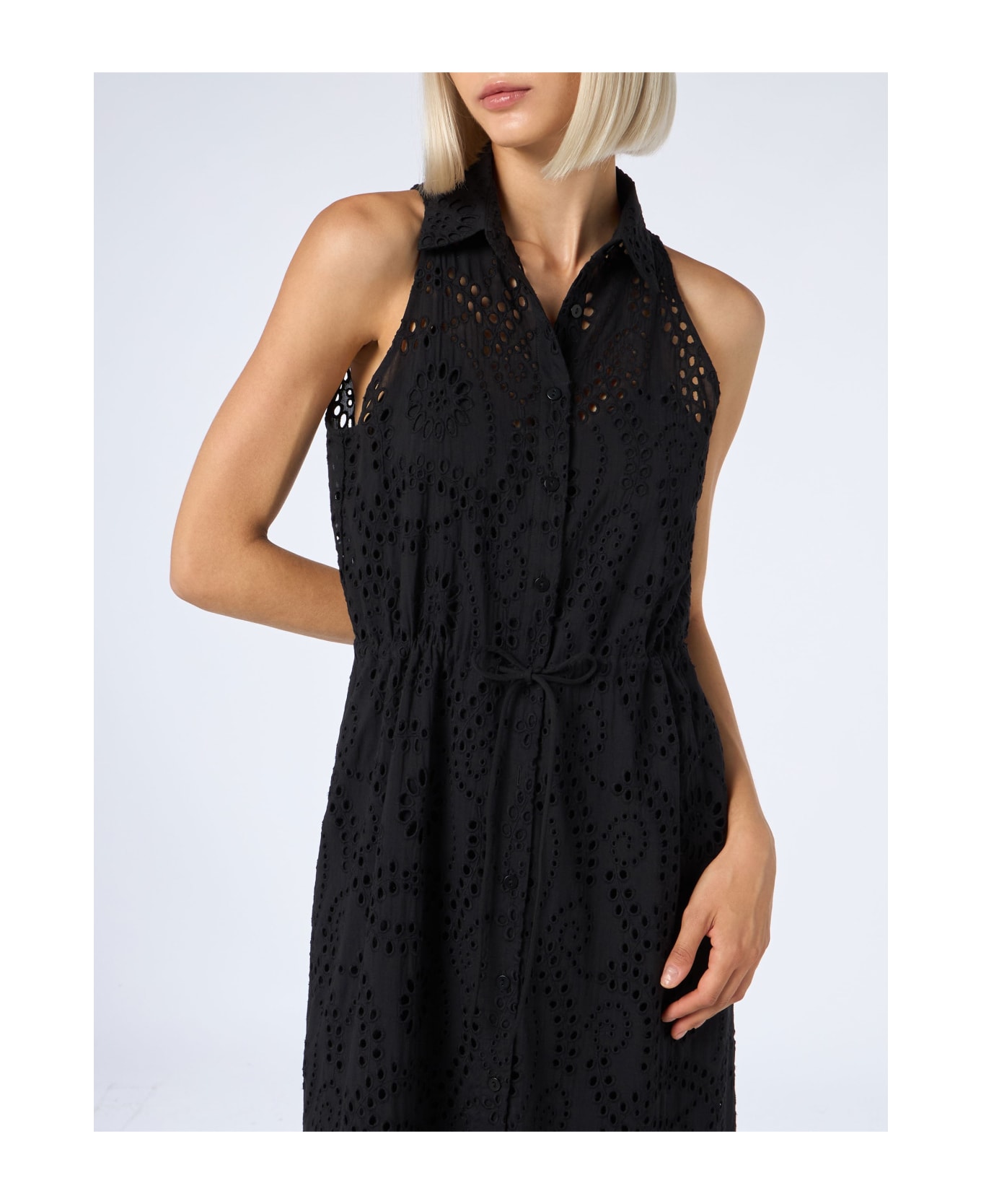 MC2 Saint Barth Woman Black Sangallo Lace Halterneck Dress - BLACK
