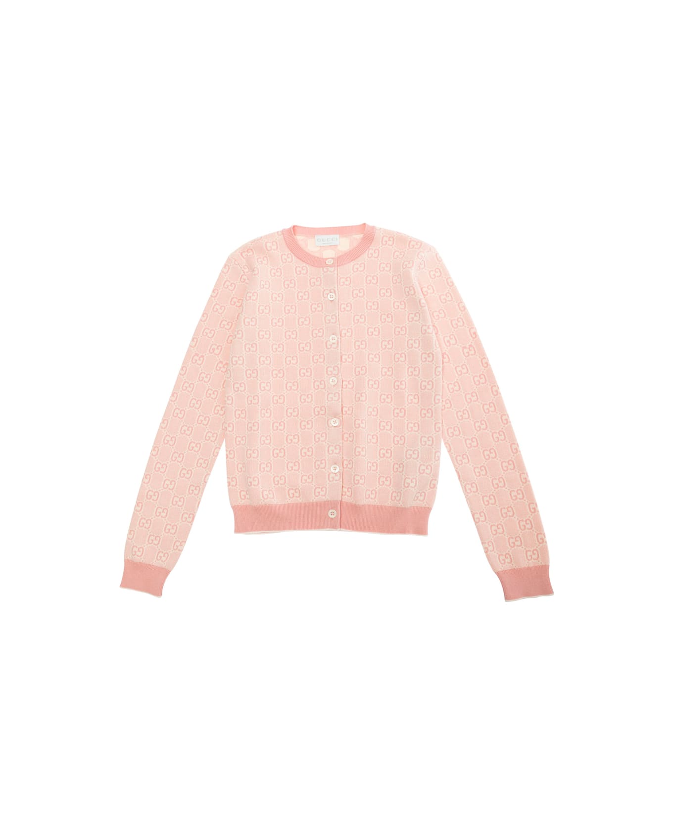 Gucci Pink Cardigan With All-over Gg Motif In Cotton Girls - Pink