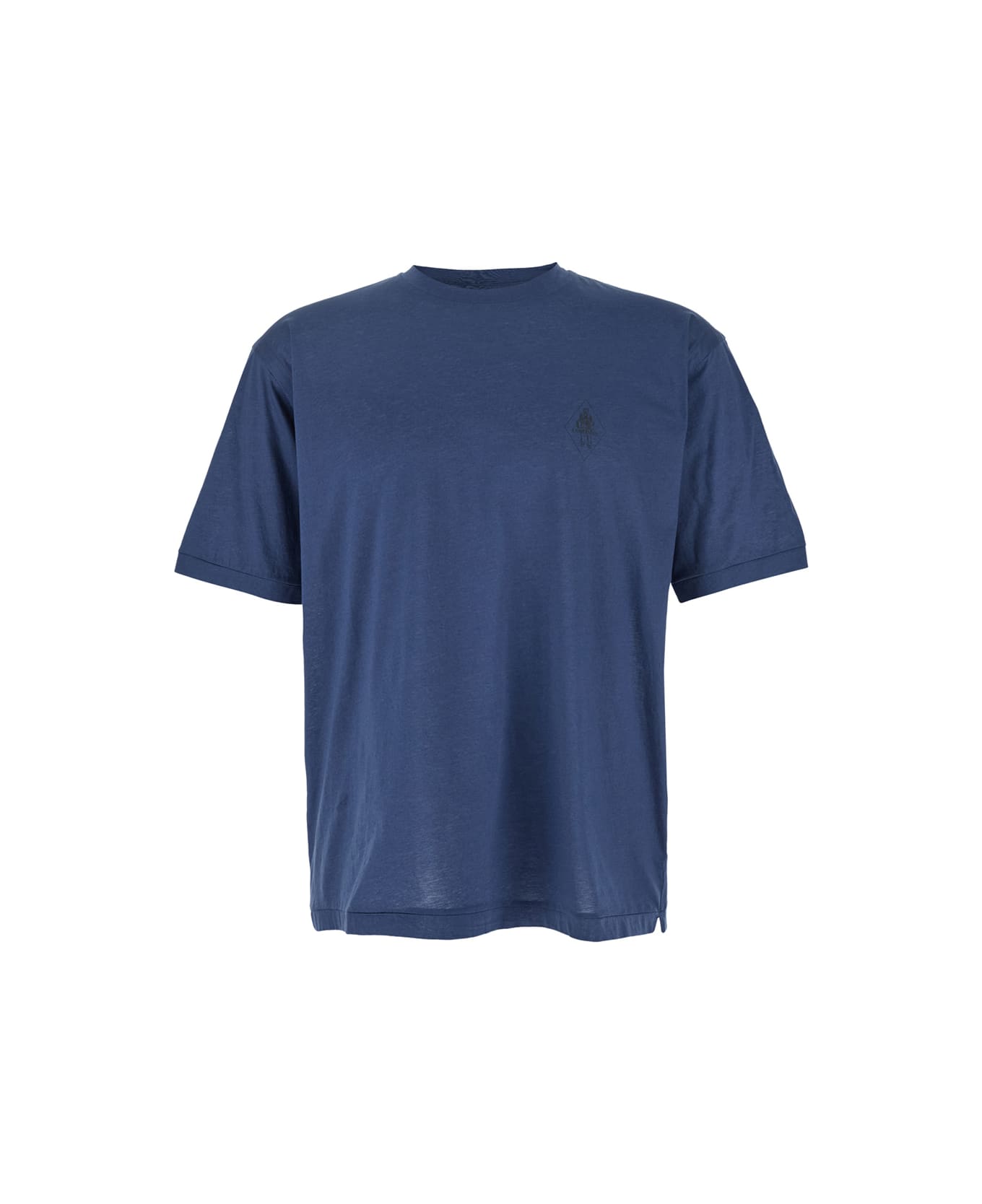 C.P. Company Blue Crewneck T-shirt With Logo Embroidery On The Front In Cotton Man - Blu