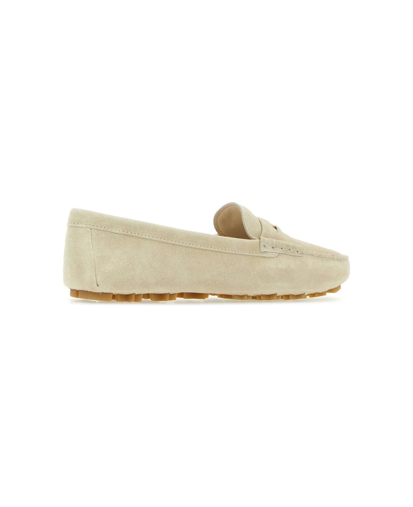 Miu Miu Ivory Suede Loafers - Beige フラットシューズ