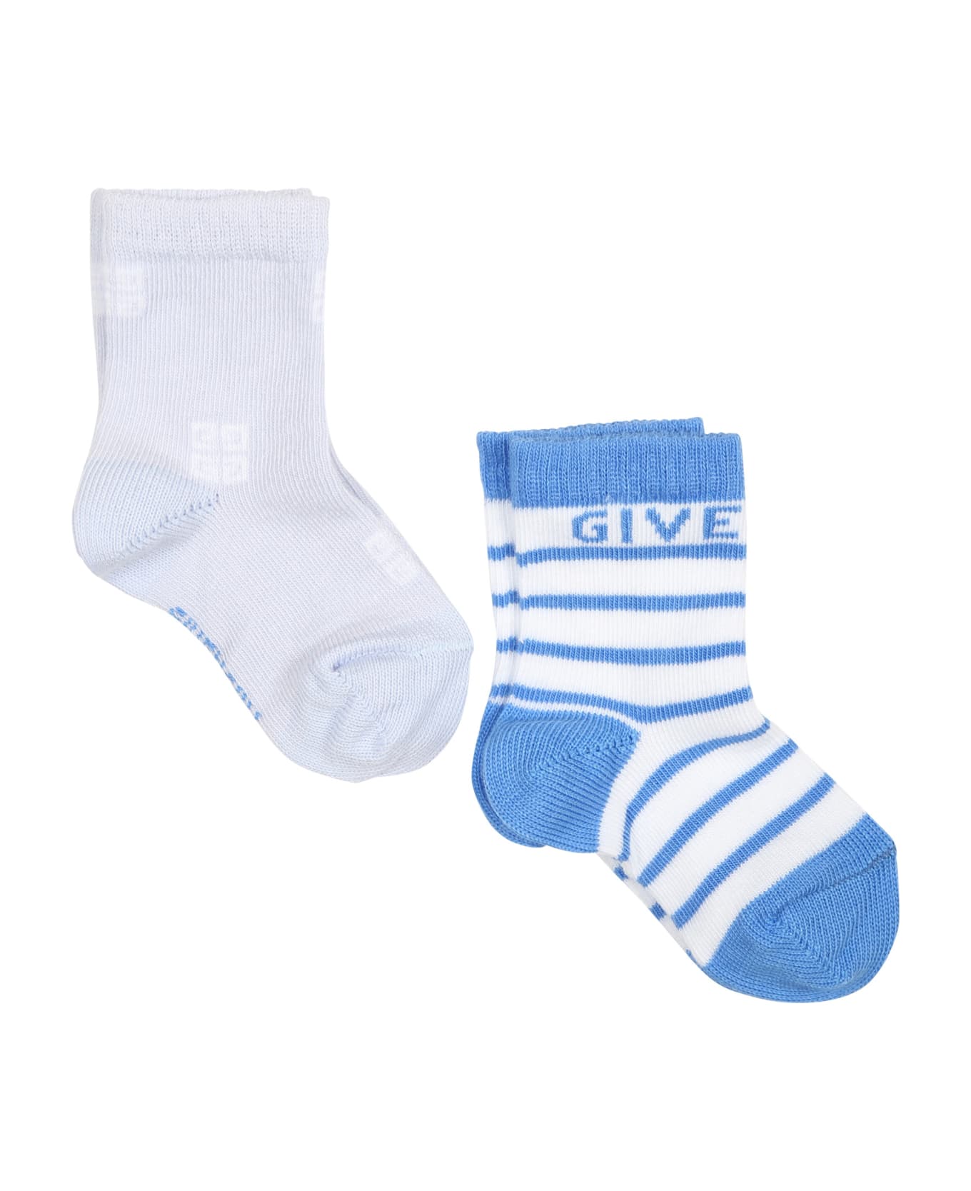 Givenchy Light Blue Socks Set For Baby Boy With Logo - Light Blue アンダーウェア