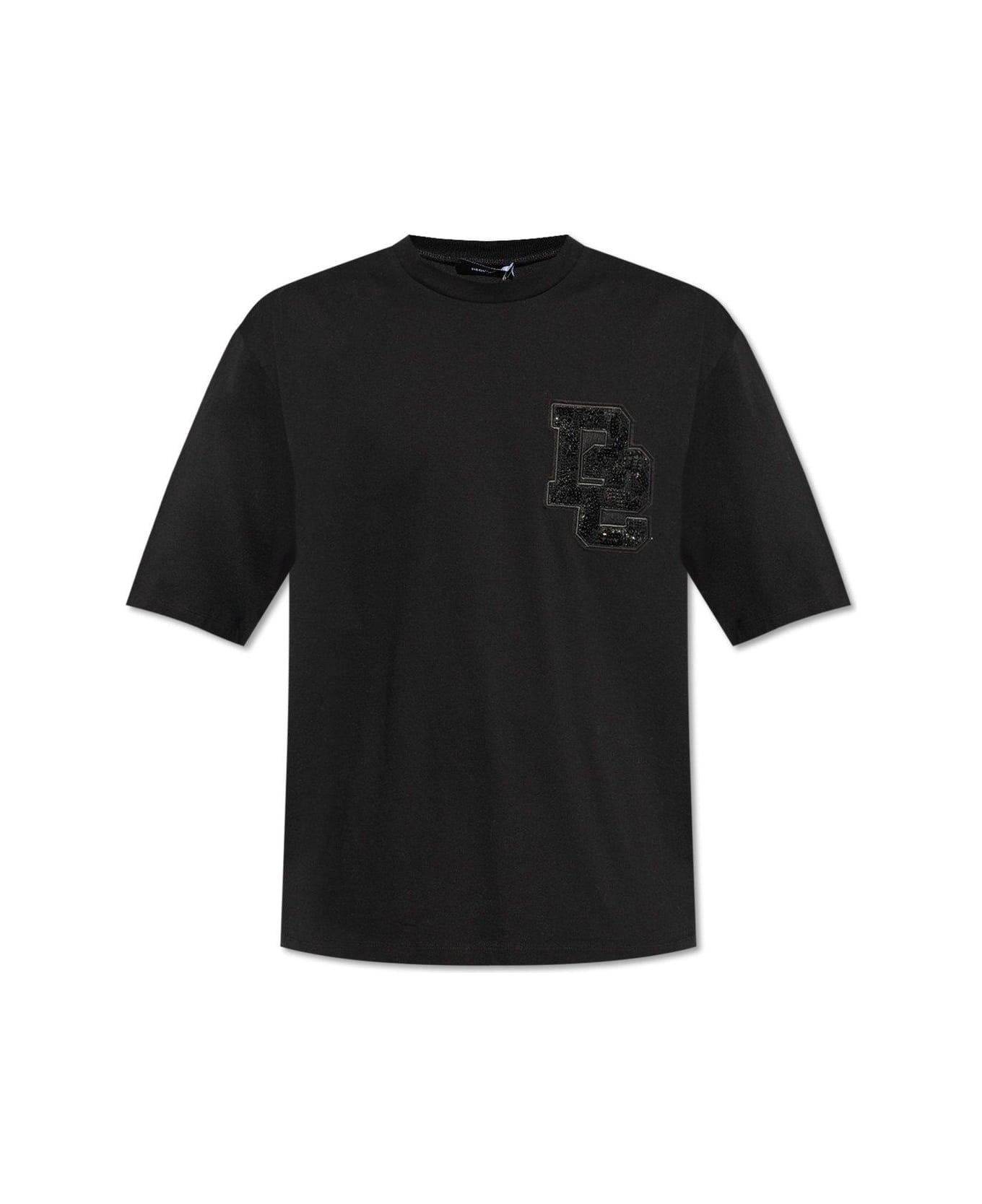 Dsquared2 Sequinned Logo-patch Crewneck T-shirt - Black