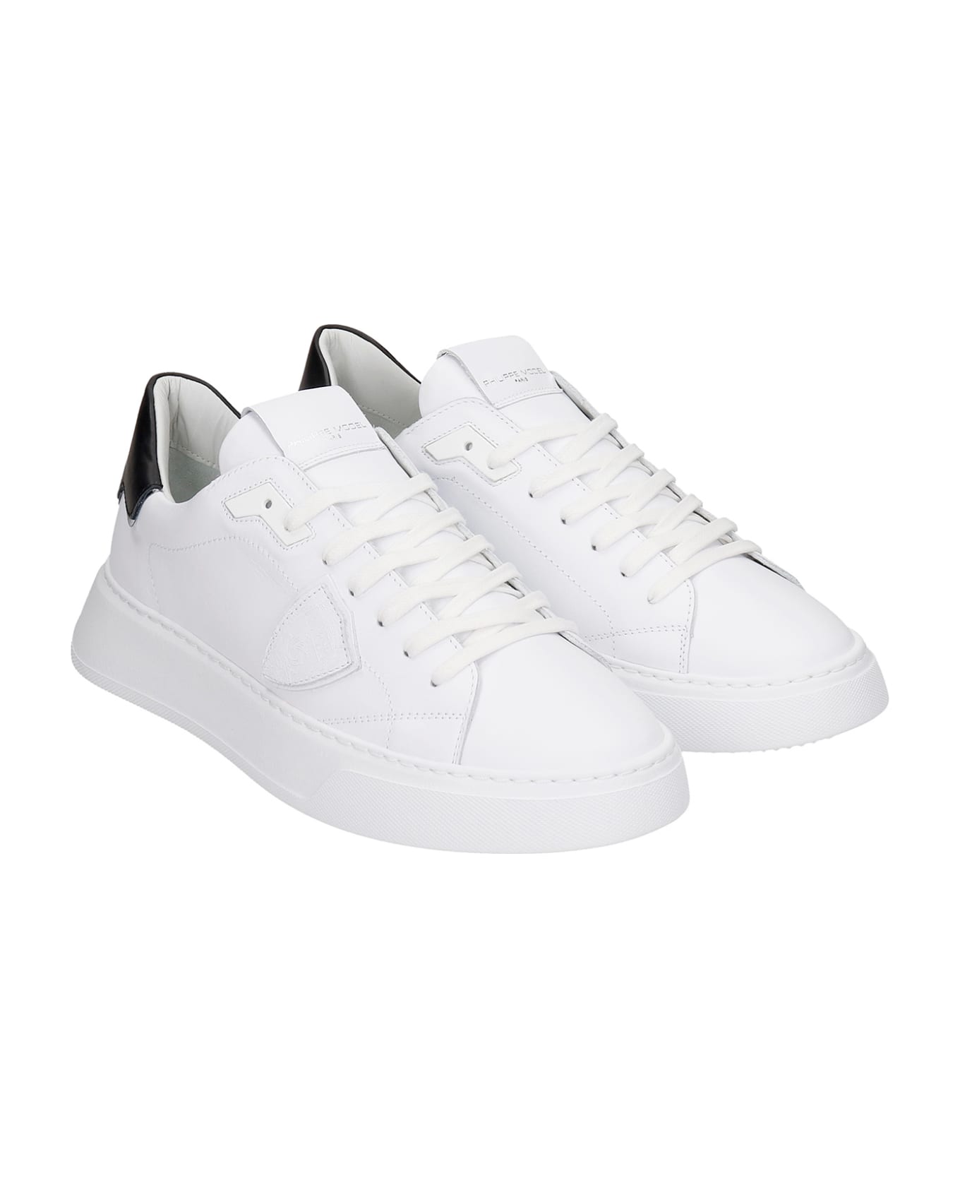 Philippe Model Temple Sneakers In White Leather - Veau Blanc Noir