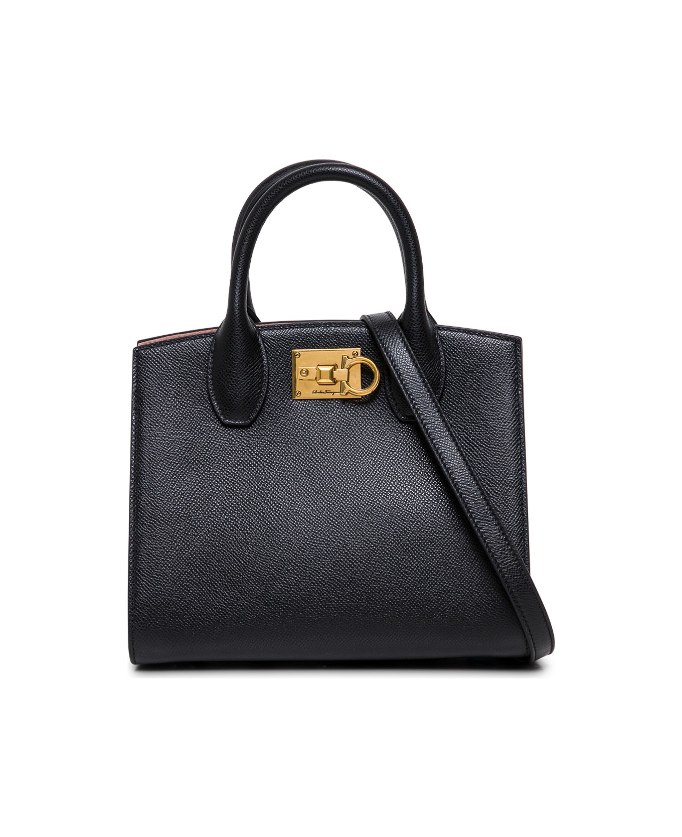 Ferragamo Studio Box Black Leather Handbag - Black トートバッグ