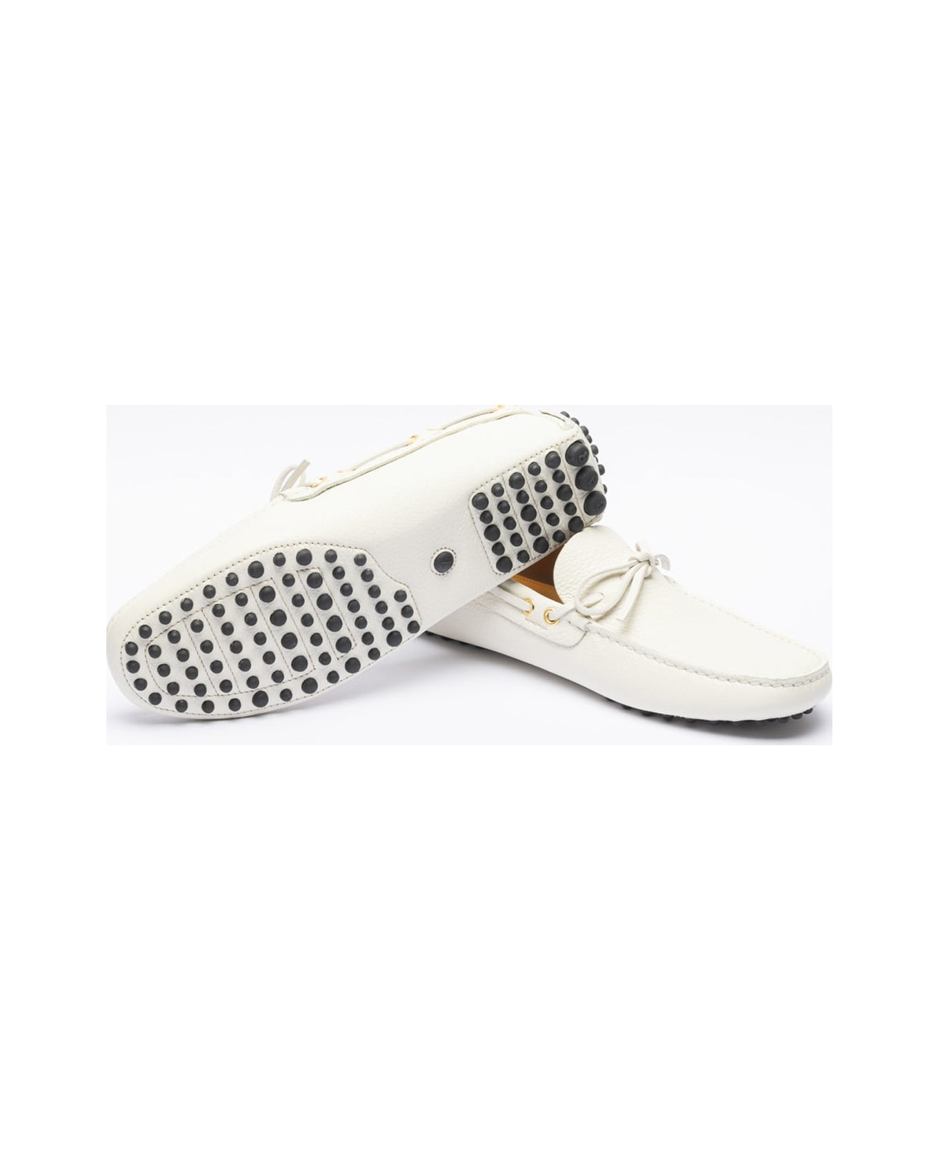 Car Shoe White Grain Calf Driving Loafer - Bianco