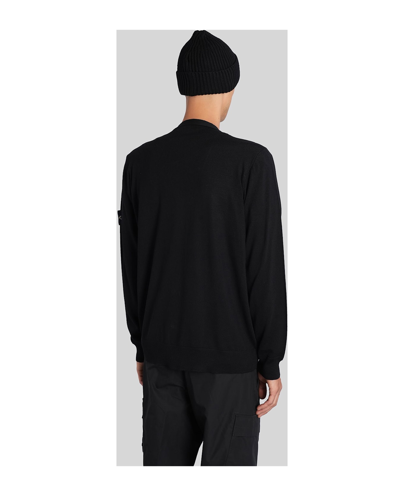 Stone Island Cardigan In Black Wool - black