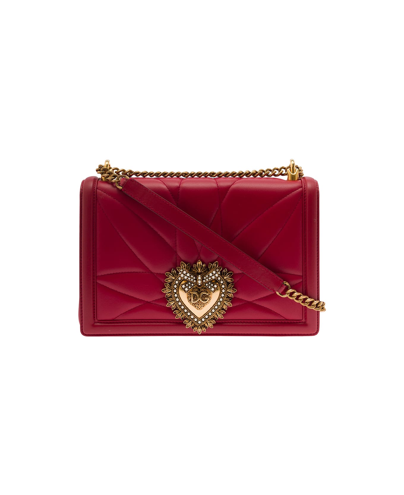 Dolce & Gabbana 'devotion' Shoulder Bag With Heart Jewel Detail In Matelassè Leather Woman - Red