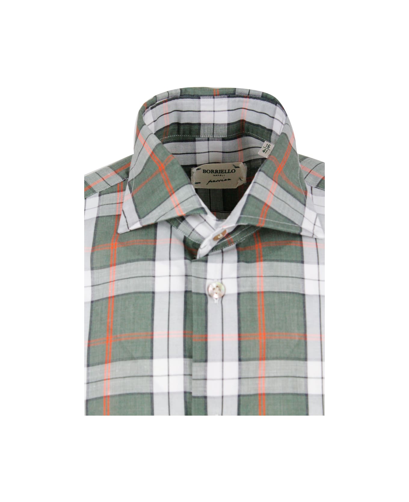 Borriello Napoli Checked Shirt In Cotton And Linen - Green