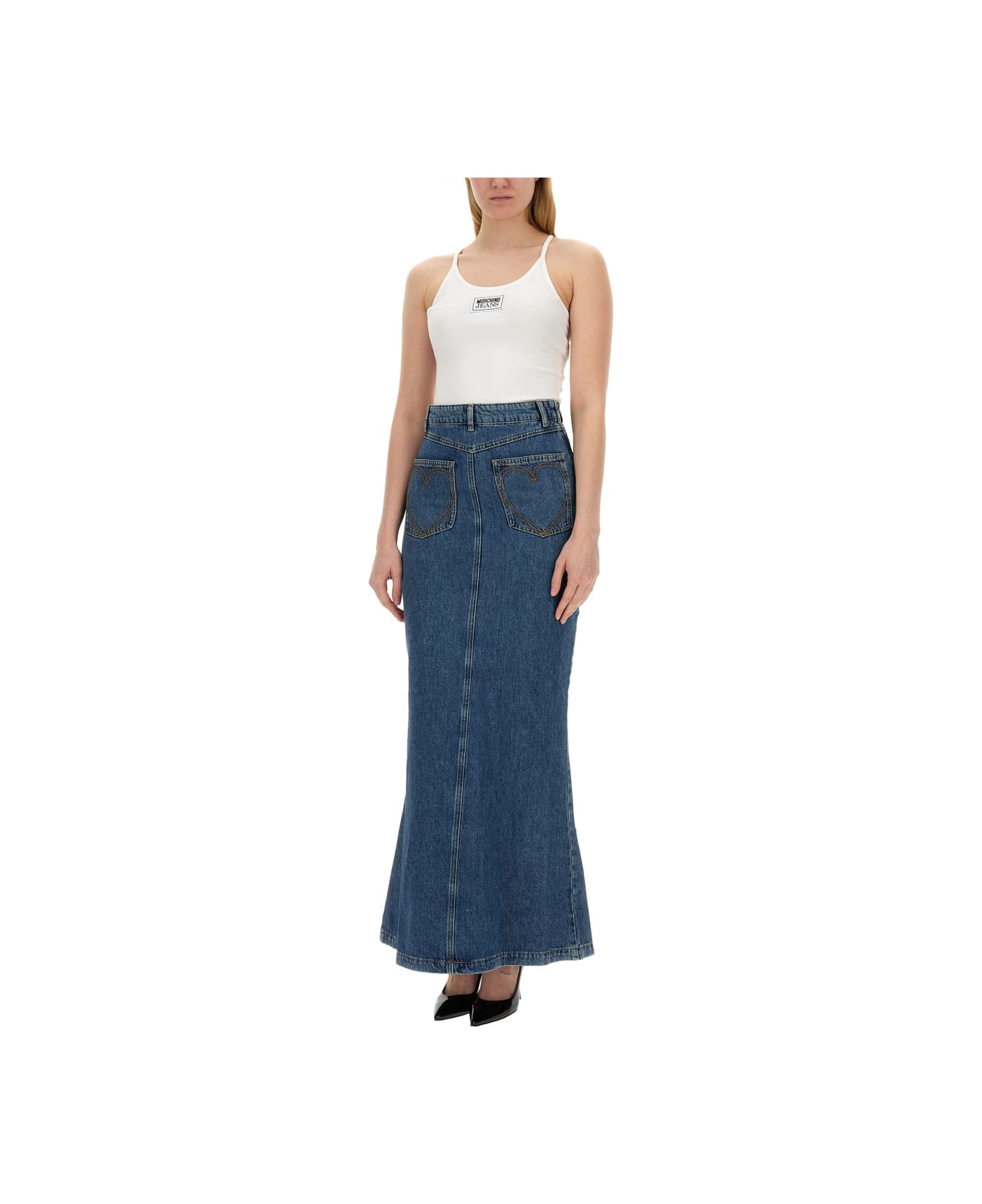 M05CH1N0 Jeans Long Skirt - BLUE