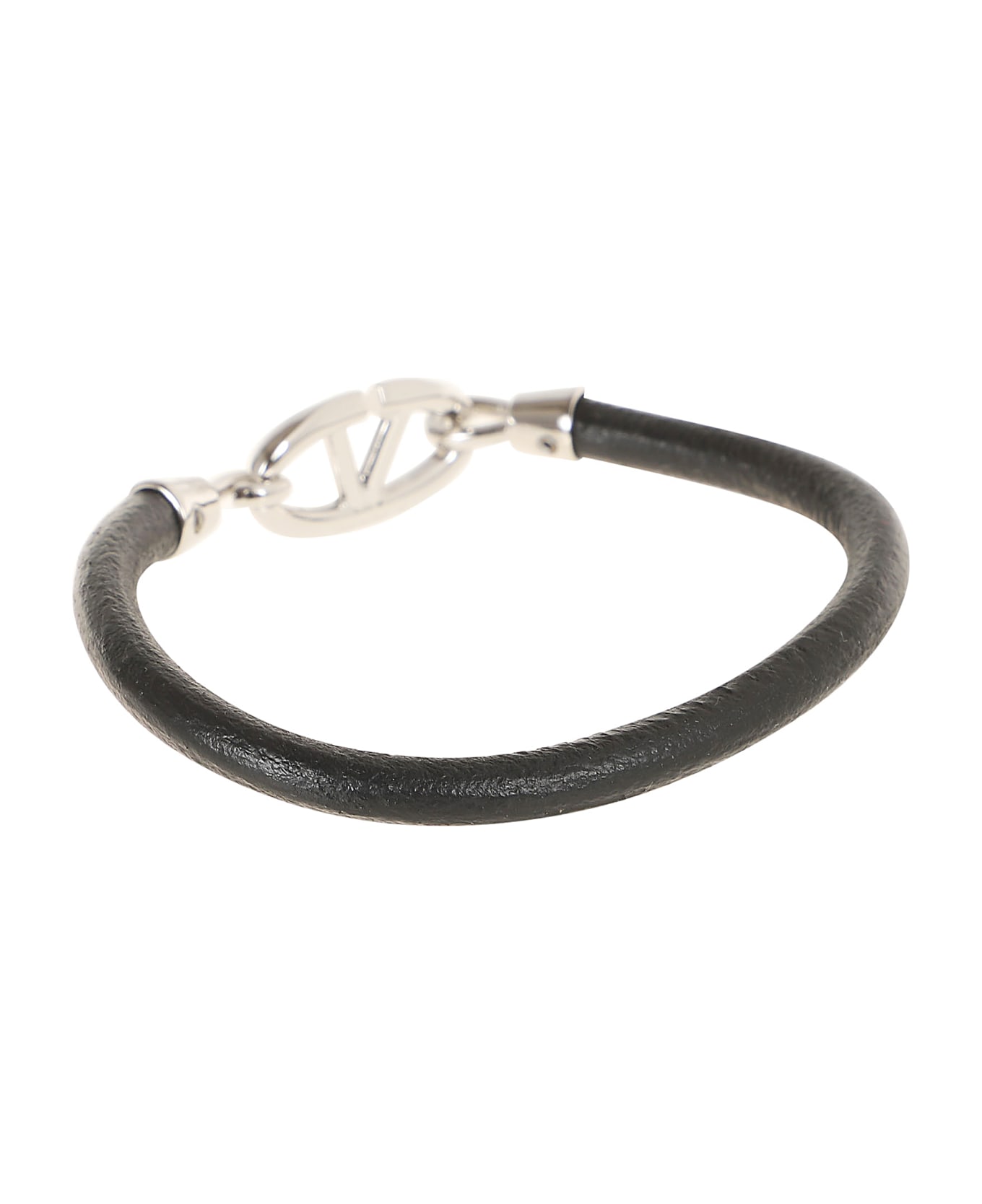 Valentino Garavani Leather Bracelet Vlogo The Bold Edition - No Nero