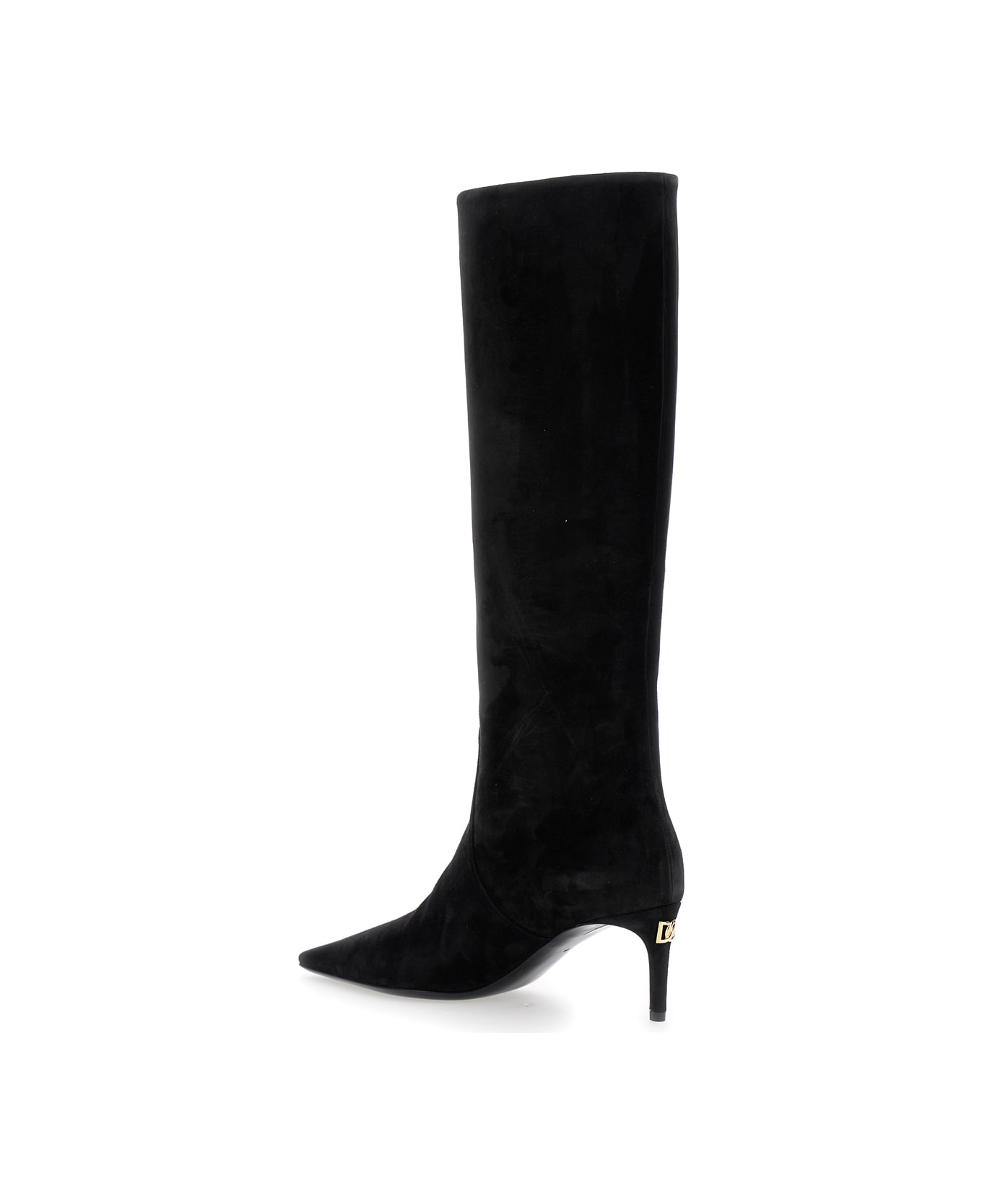 Dolce & Gabbana Black High Boots With Dg Logo In Suede Woman - Black