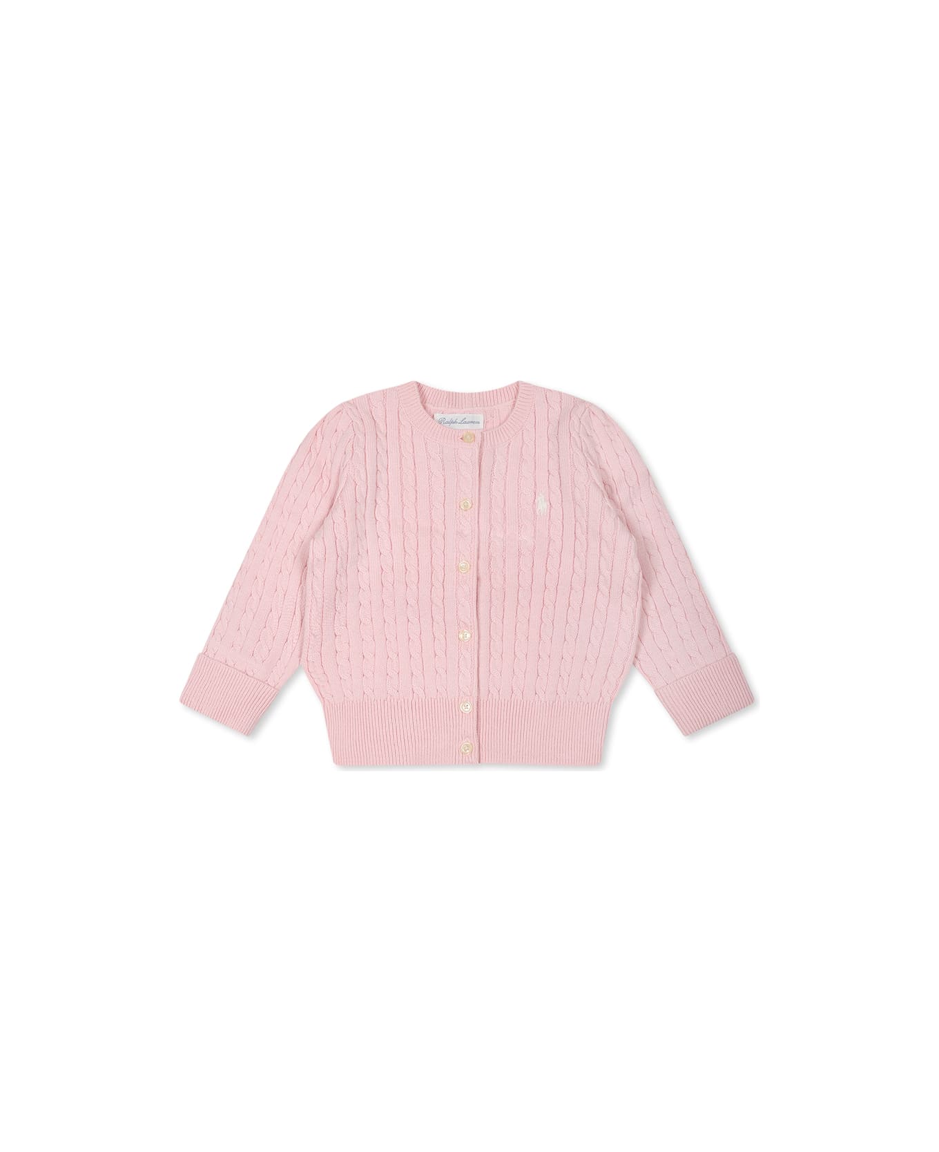 Ralph Lauren Pink Cardigan For Babygirl With Iconic Pony - Pink