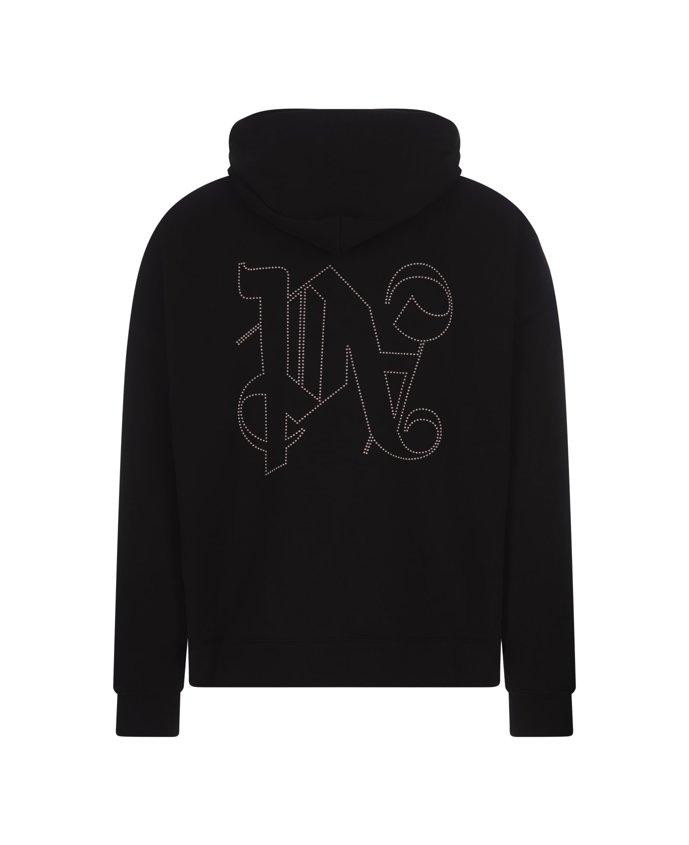 Palm Angels Black Hoodie With Studded Monogram - Black