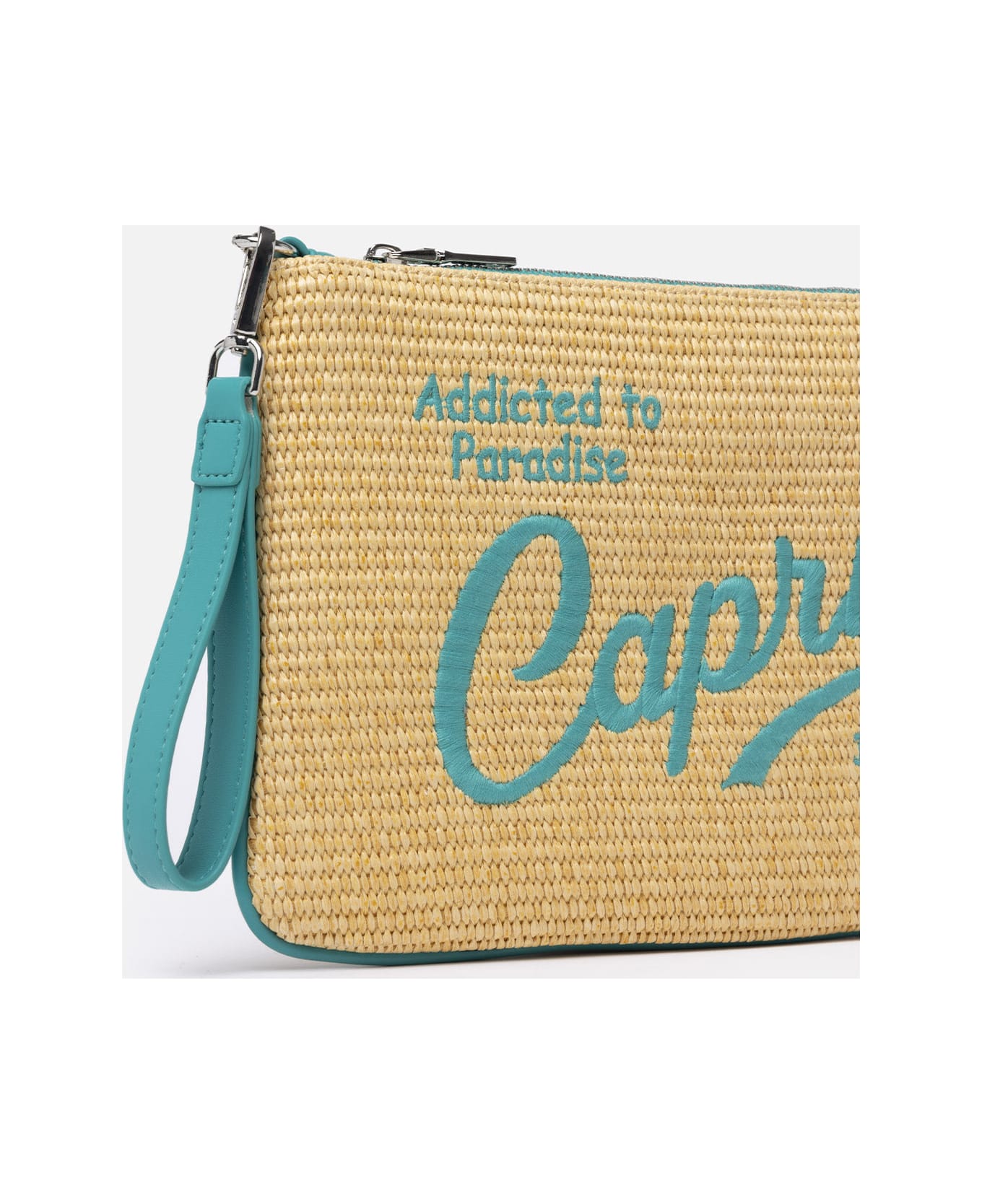 MC2 Saint Barth Parisienne Straw Pouch Bag With Capri Embroidery - GREEN