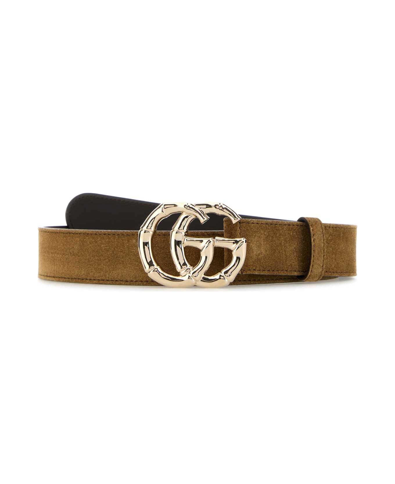 Gucci Biscuit Suede Belt - PEPPERBROWN