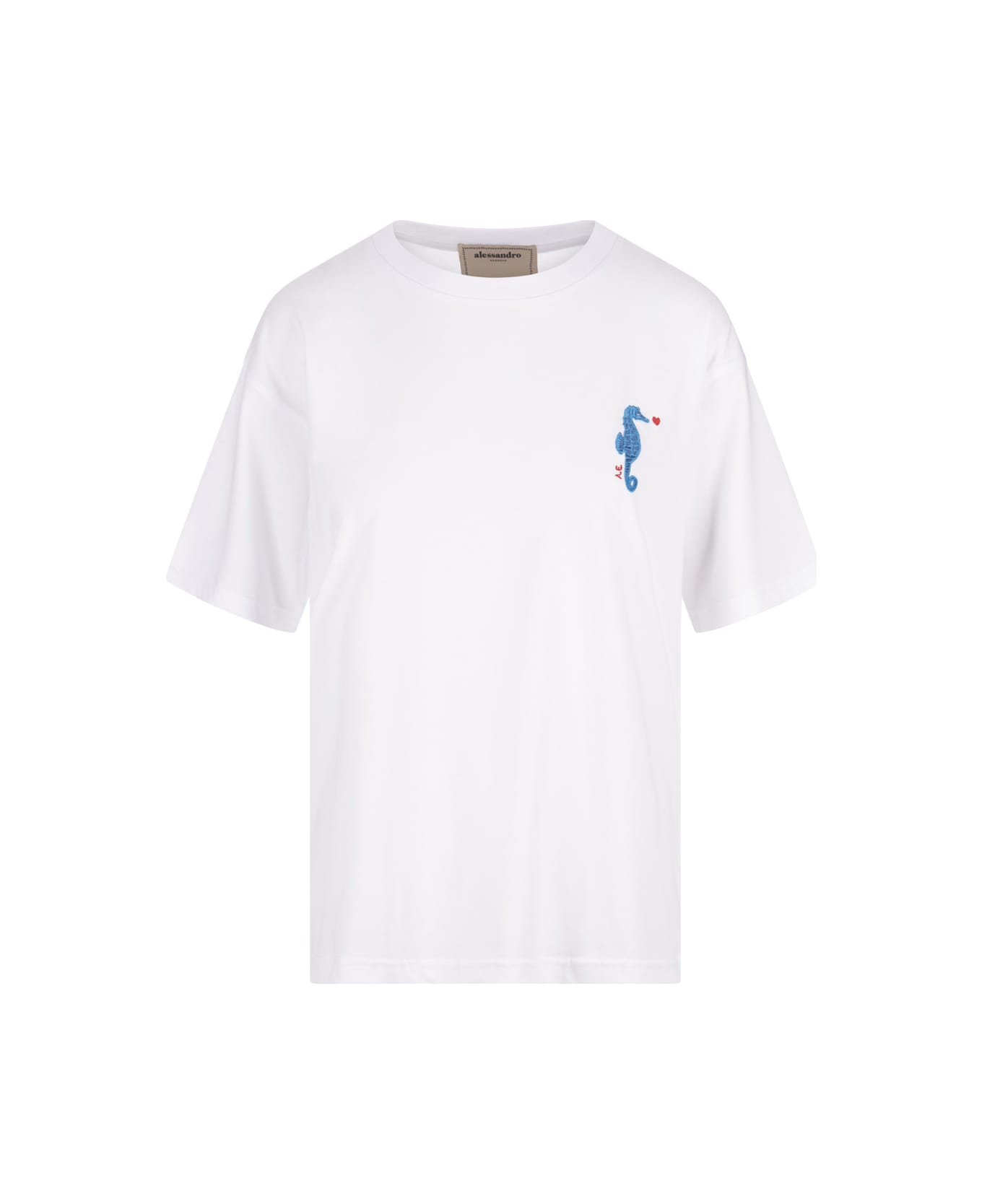 Alessandro Enriquez White T-shirt With Seahorse Embroidery - White
