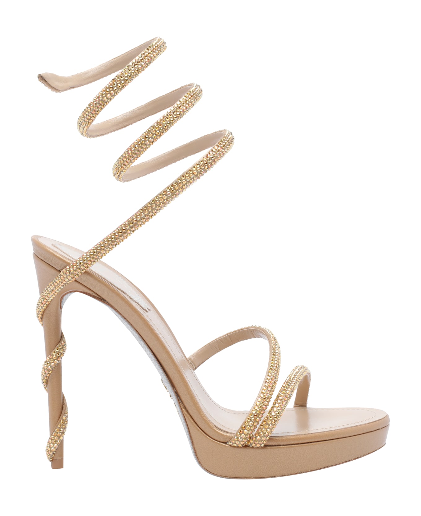 René Caovilla Margot Crystals Plateau Sandals - Golden