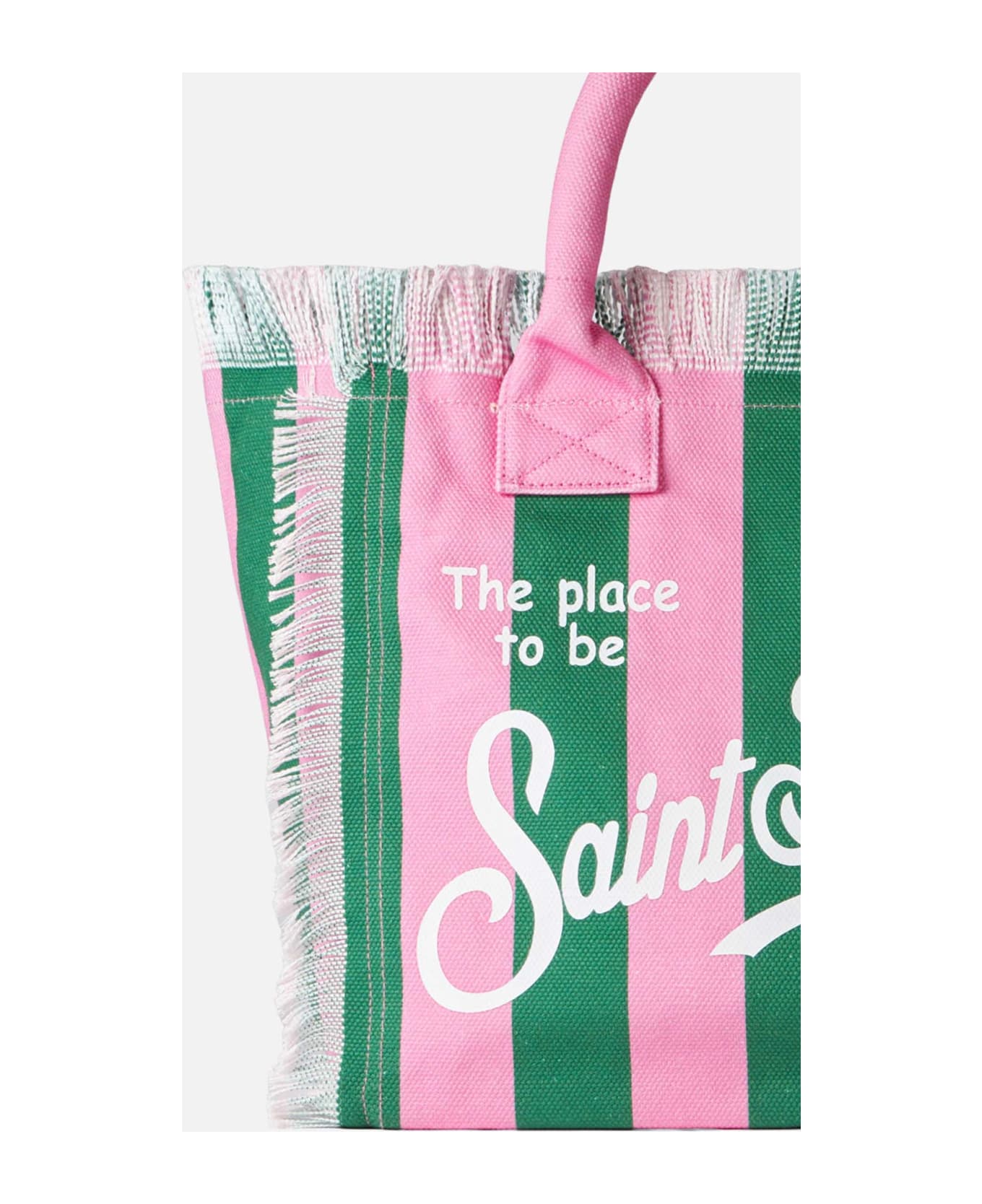 MC2 Saint Barth Vanity Canvas Shoulder Bag With Pink And Green Stripes - PINK