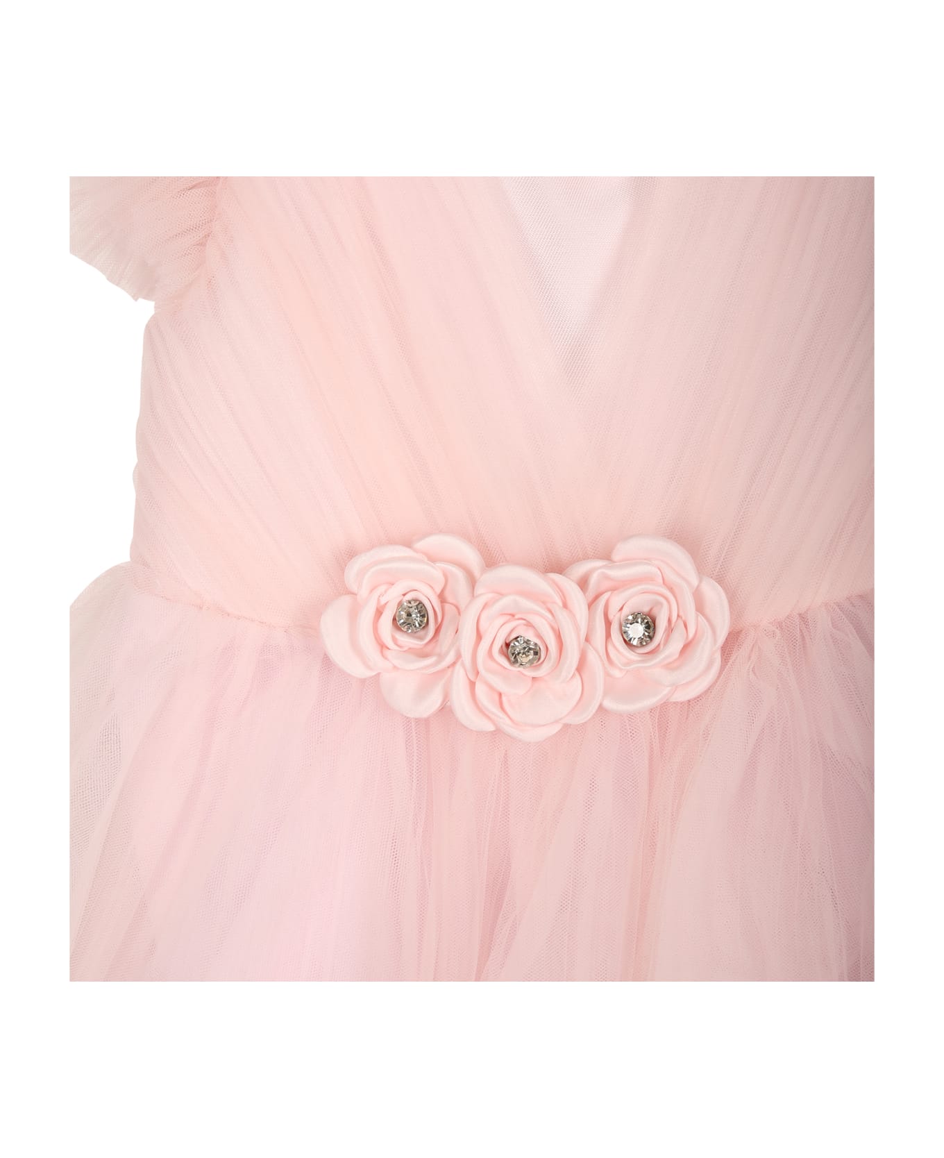 Monnalisa Pink Tulle Dress For Baby Girl - Pink