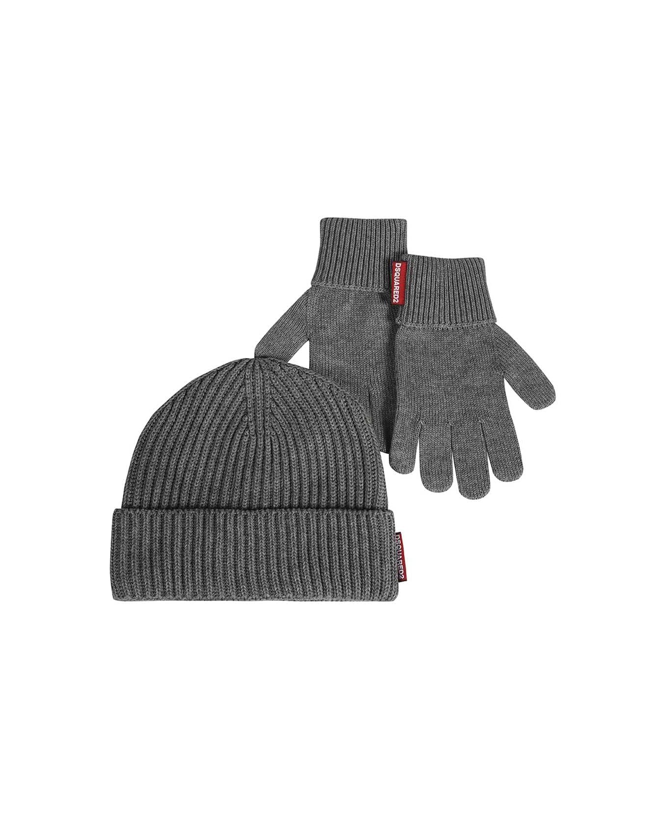 Dsquared2 Knitted Hat And Gloves Set - grey