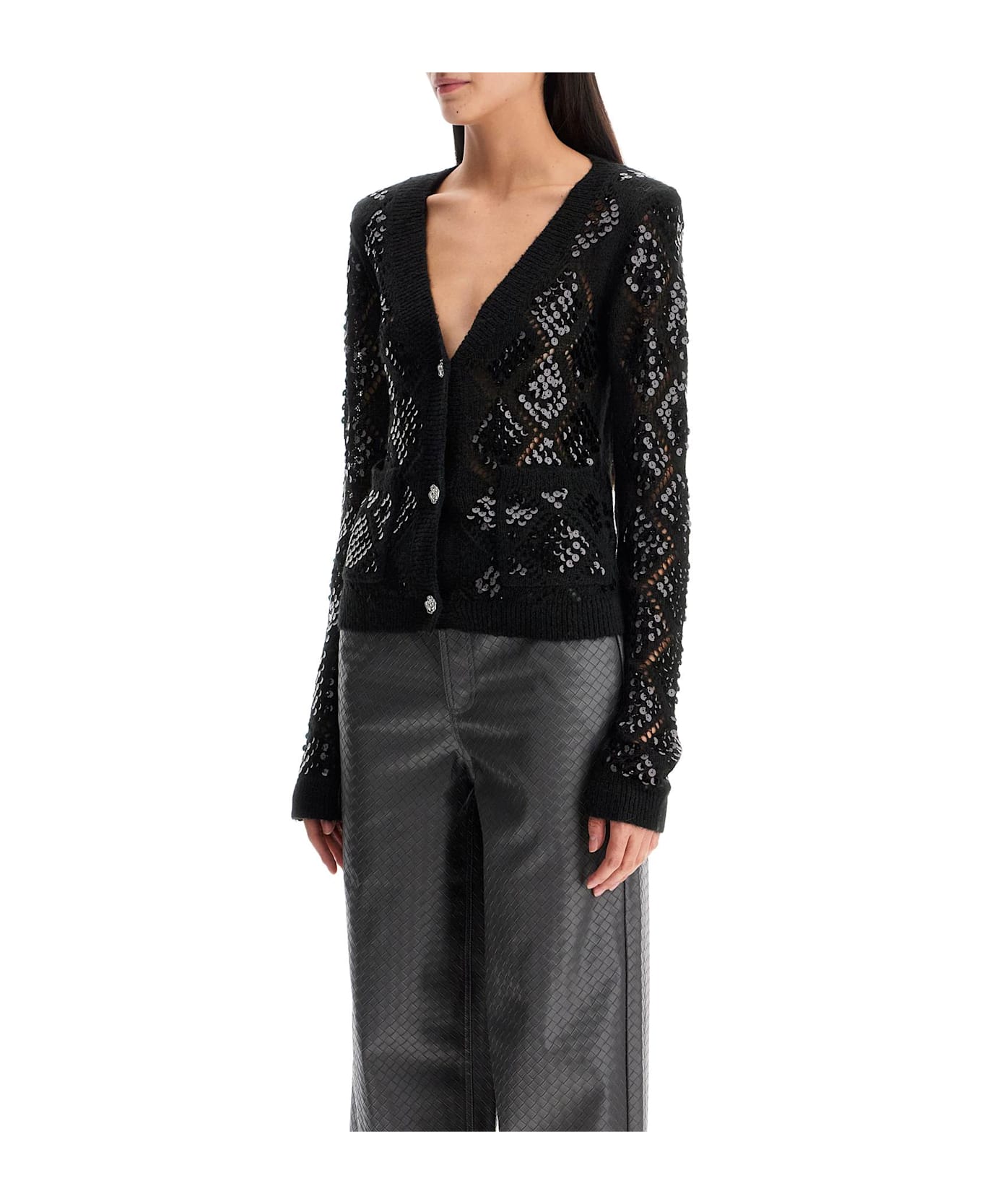 Rotate by Birger Christensen Perforated Cardigan With - BLACK (Black)