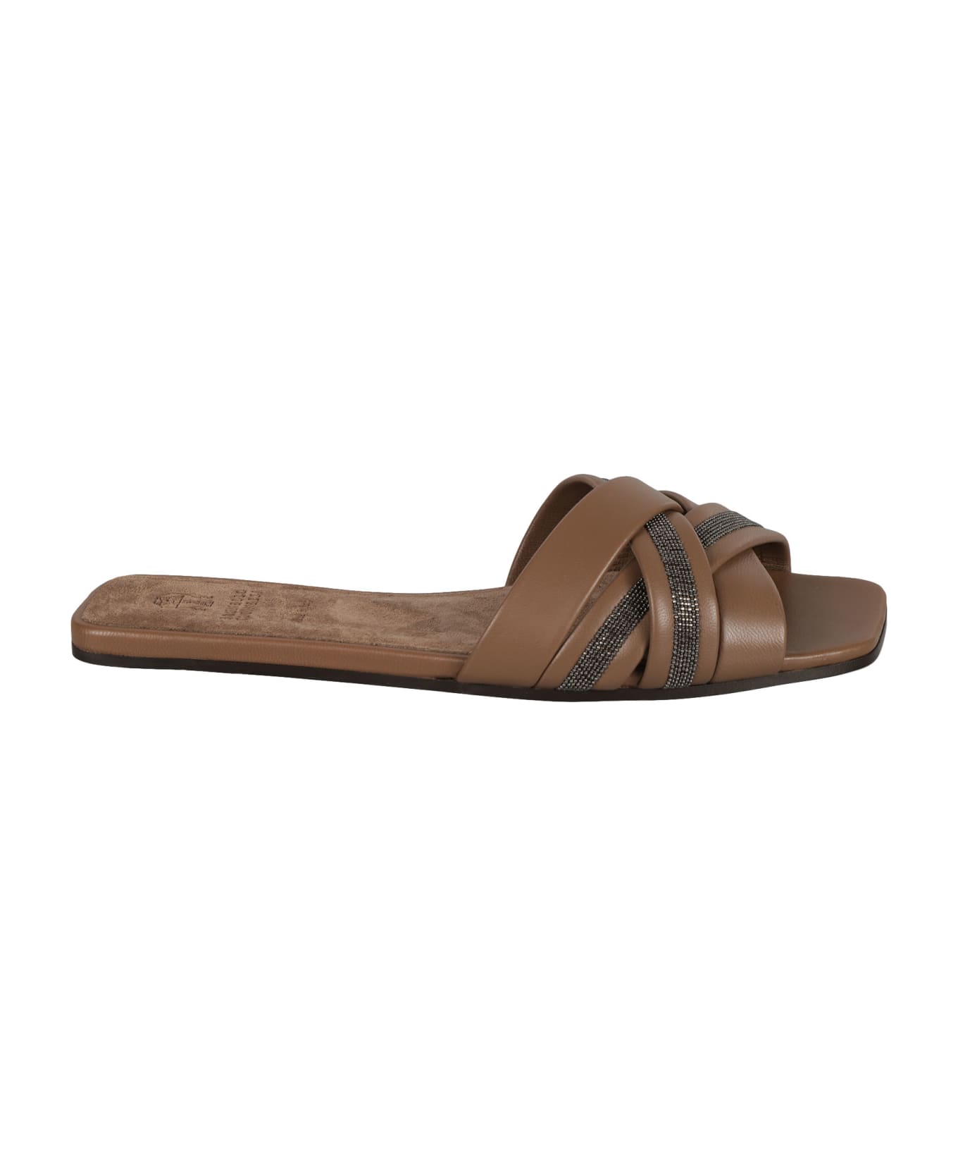 Brunello Cucinelli Embellished Strap Flat Sandals - Brown