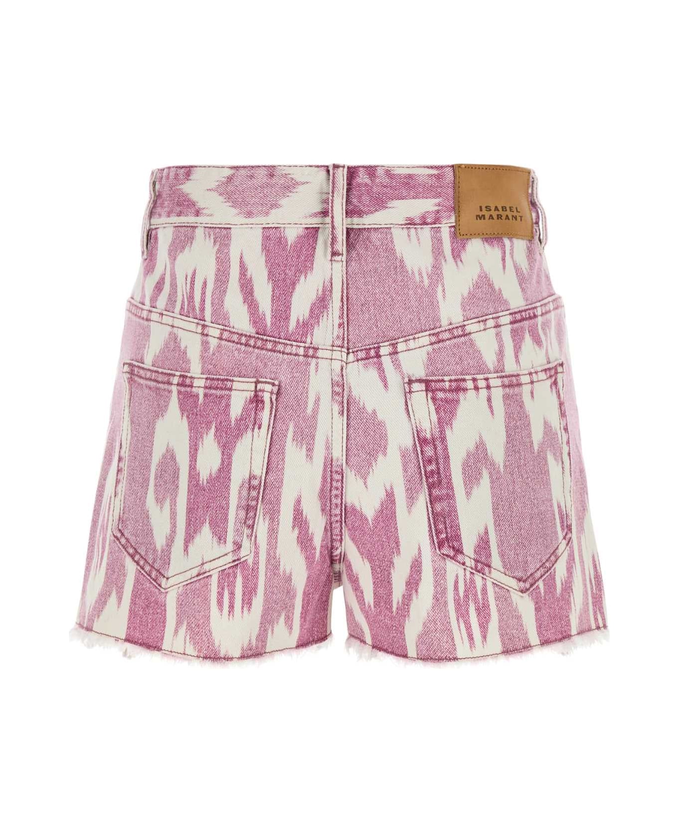 Marant Étoile Printed Denim Lesia Shorts - ROSEWOOD