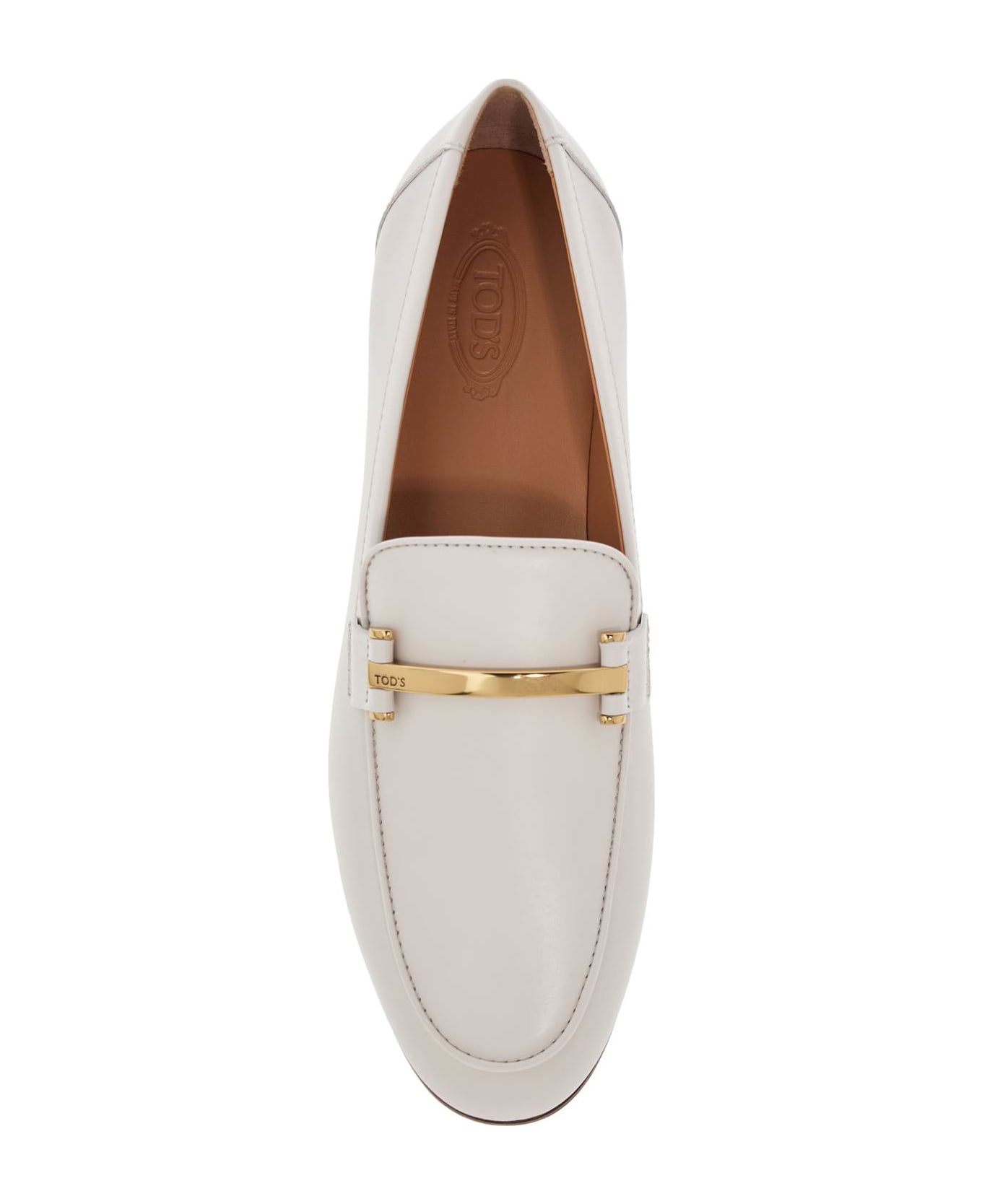 Tod
s White Calfskin Moccasin With Gold Bar And Velcro Closure - MULTICOLOUR