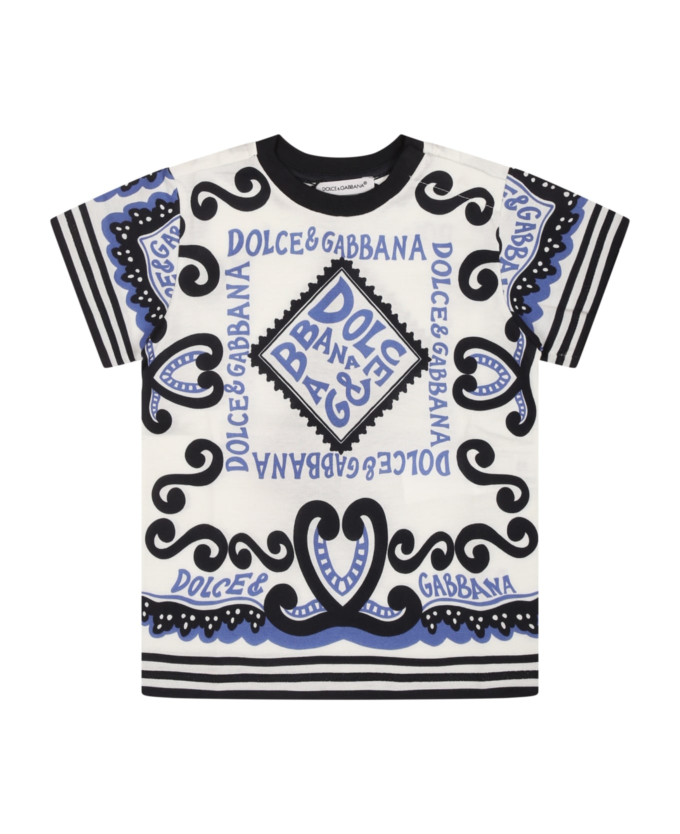 Dolce & Gabbana White T-shirt For Baby Boy With Bandana Print And Logo - White