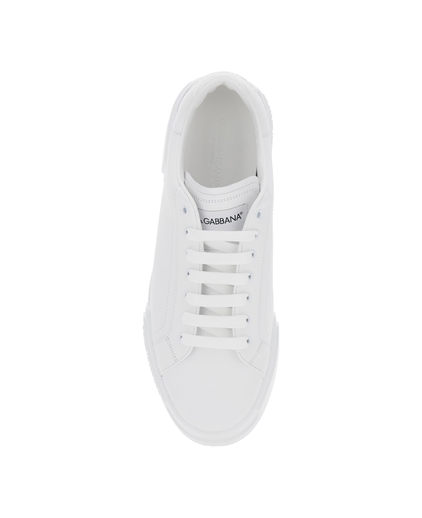 Dolce & Gabbana 'portofino Light' White Sneakers With Logo Patch On The Tongue And Tonal Logo Lettering On The Heel In Leather Man - White