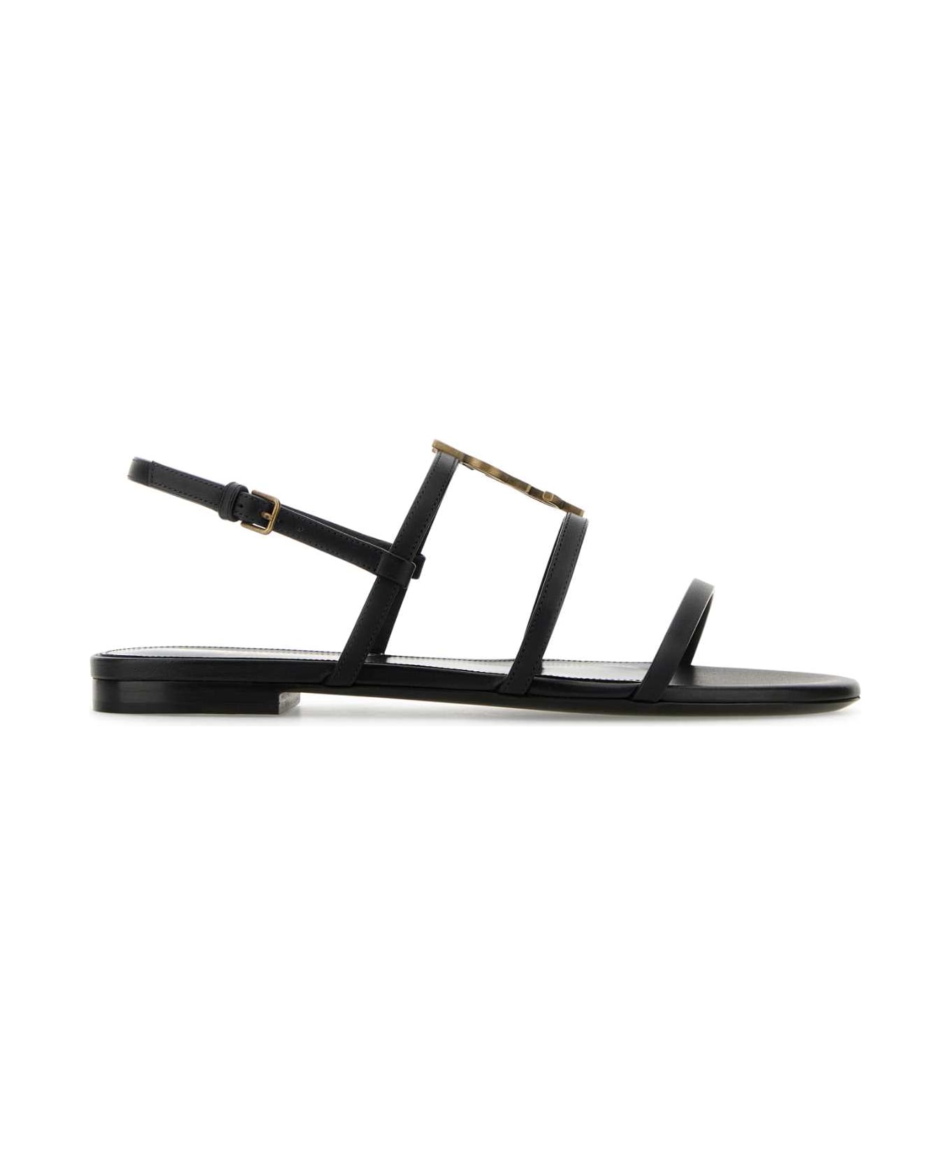 Saint Laurent Black Leather Cassandra Sandals - NERO