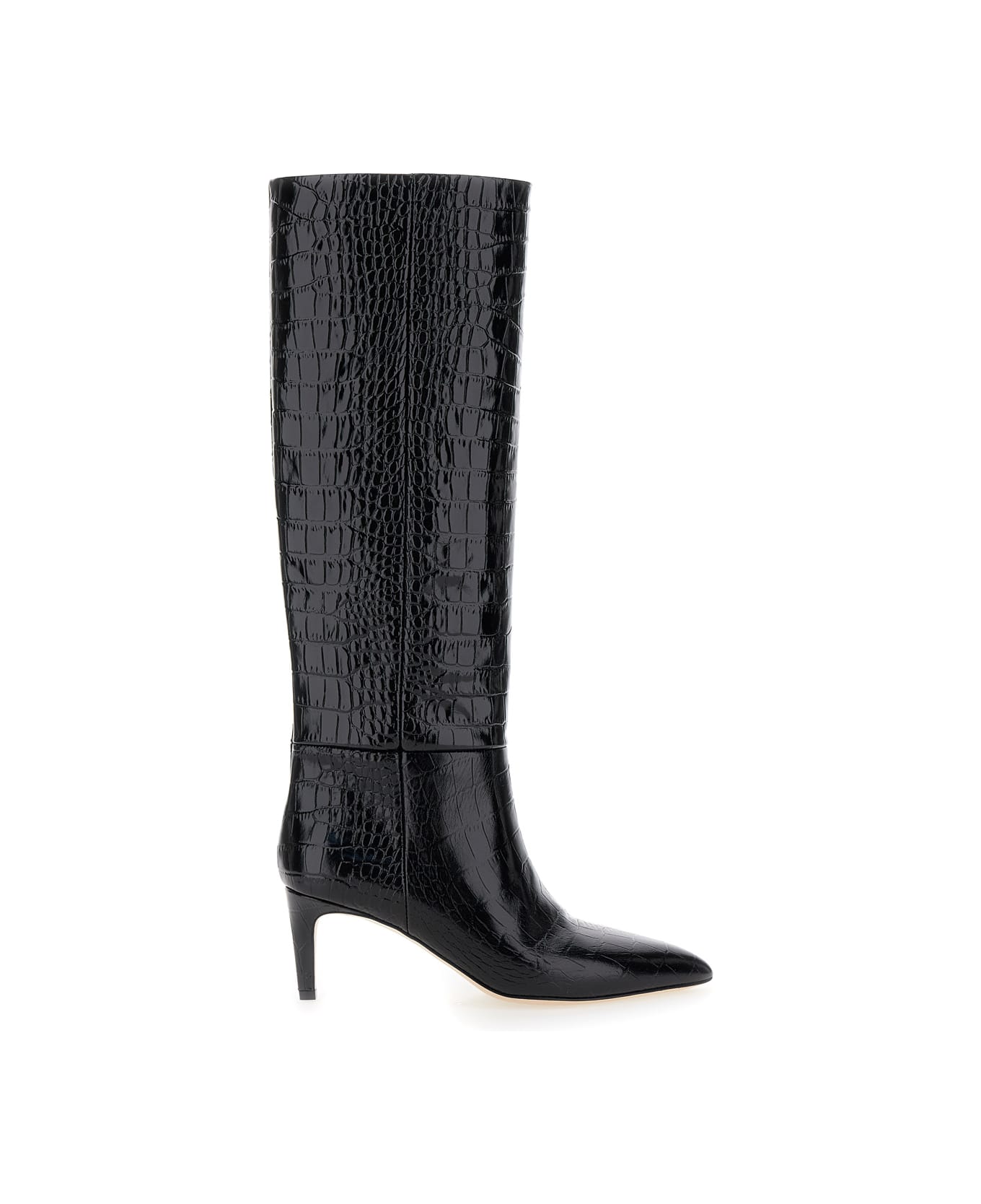 Paris Texas Black High Boots With Stiletto Heel In Croco Embossed Leather Woman - Black