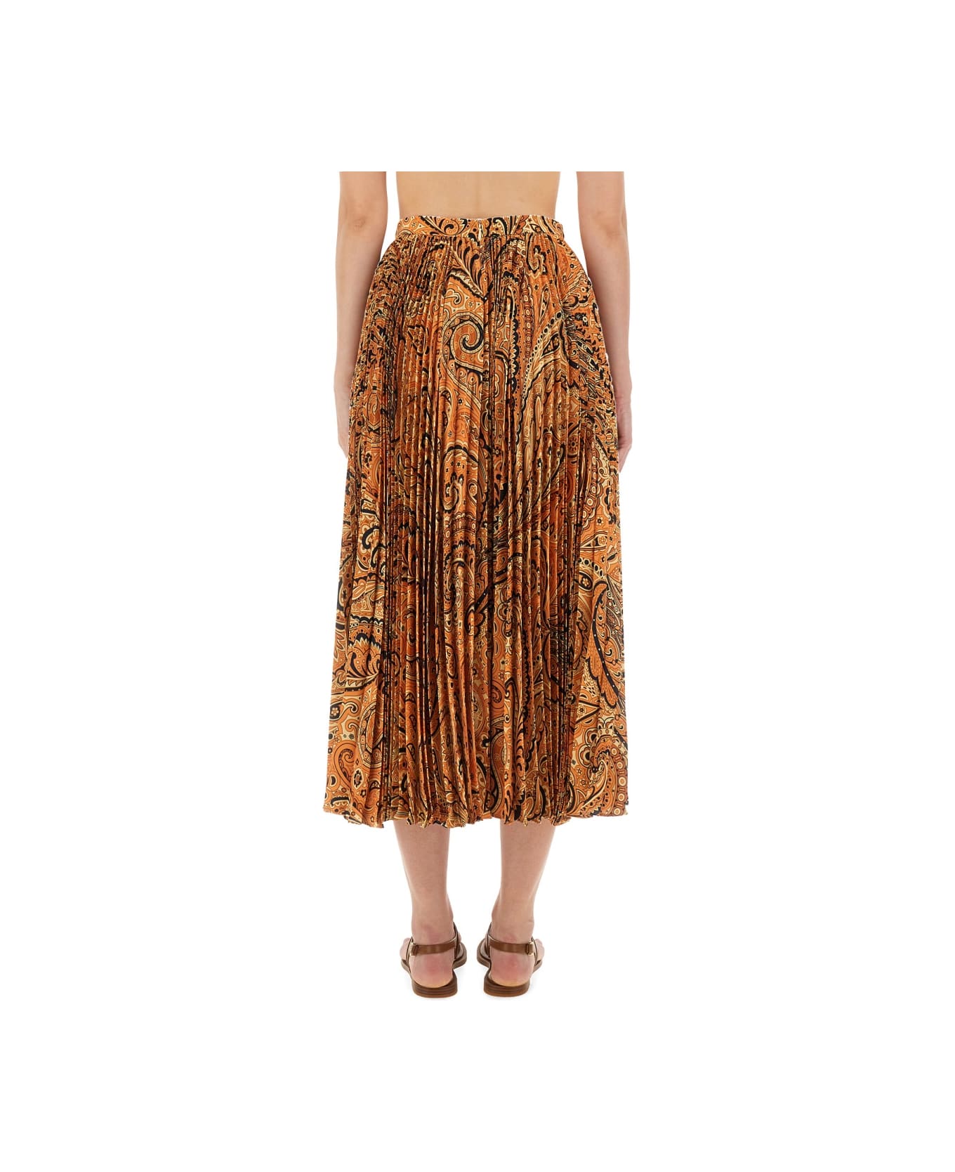 Etro Pleated Sablé Skirt With Print - ORANGE