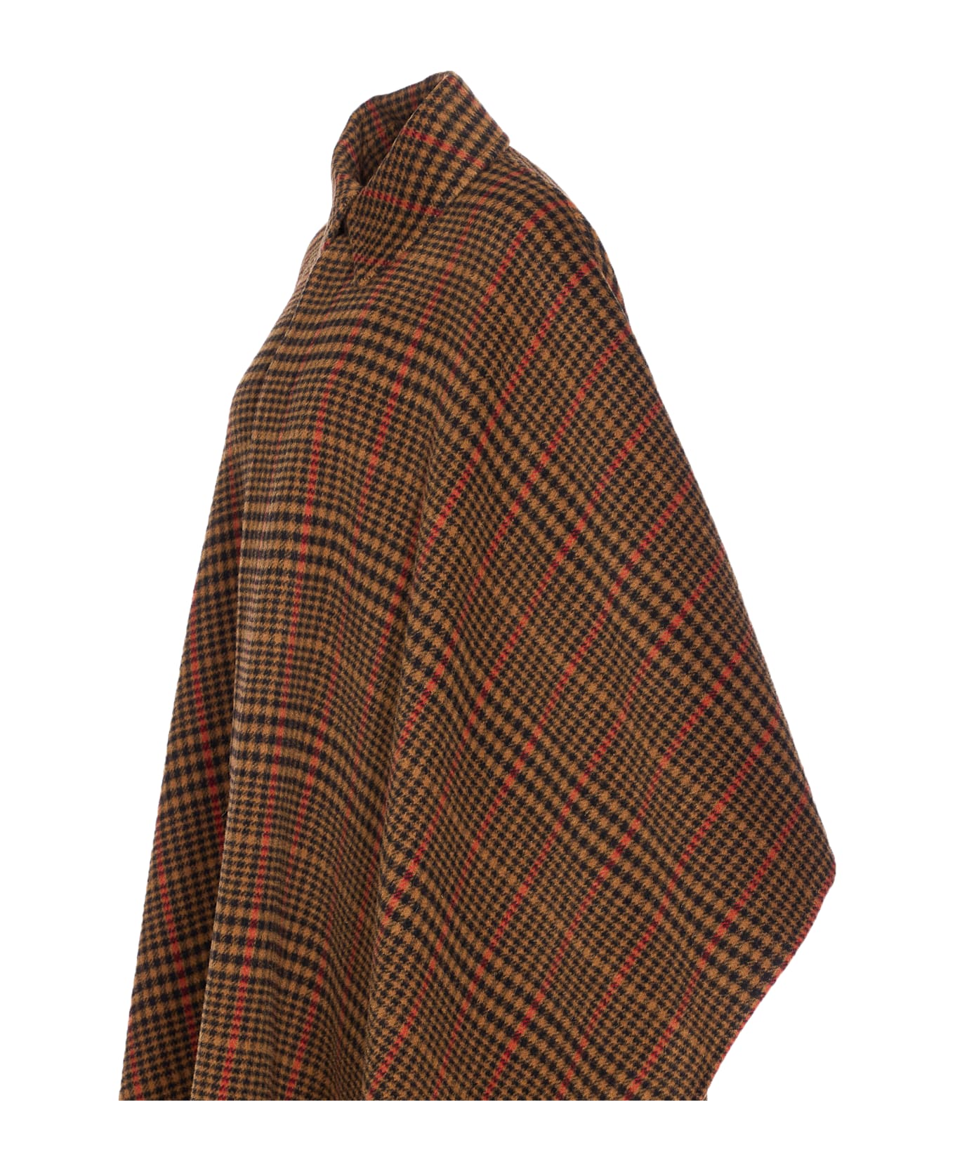 Saint Laurent Plaid Cape In Brushed Wool - Brown