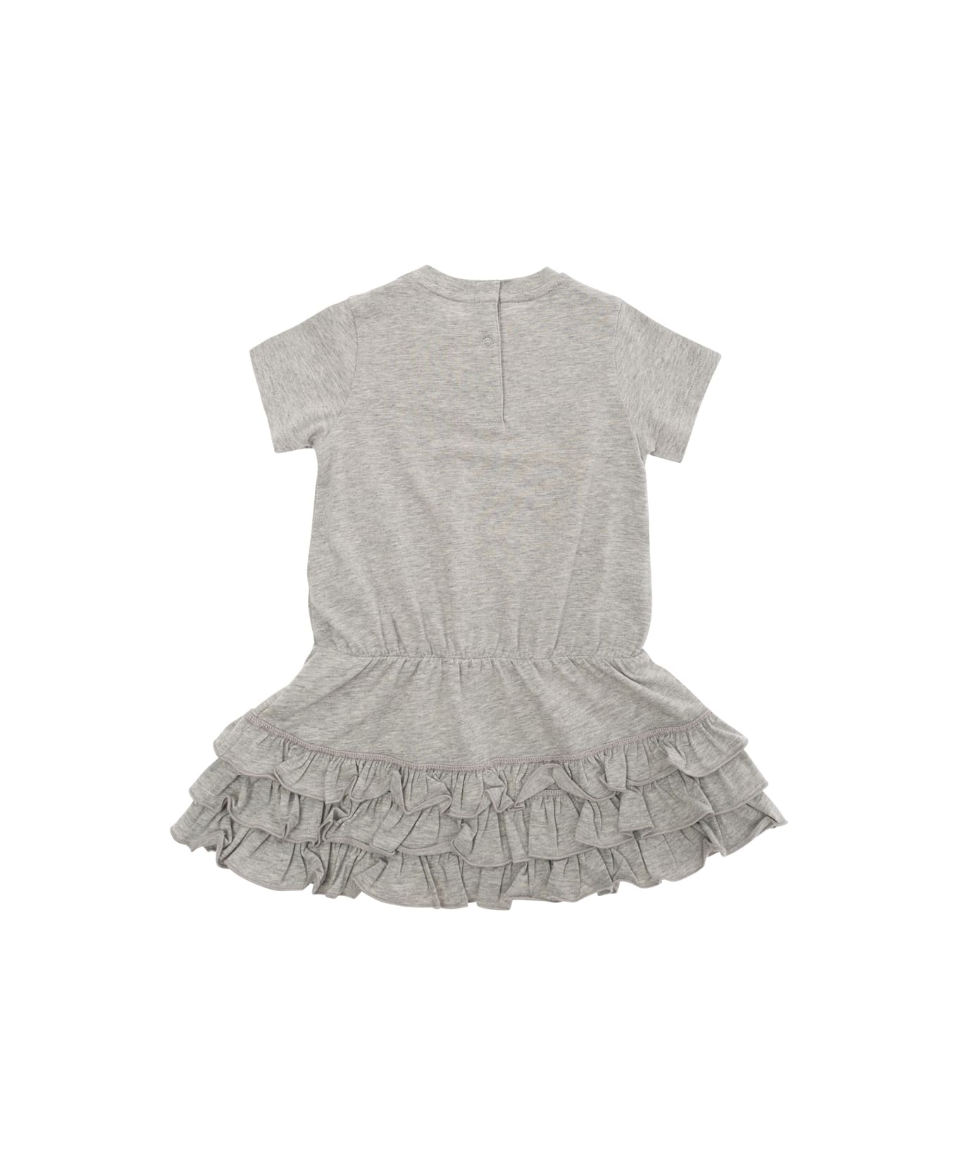 Moncler Grey Dress With Flounced Skirt And Logo Patch In Stretch Cotton Baby - Grey