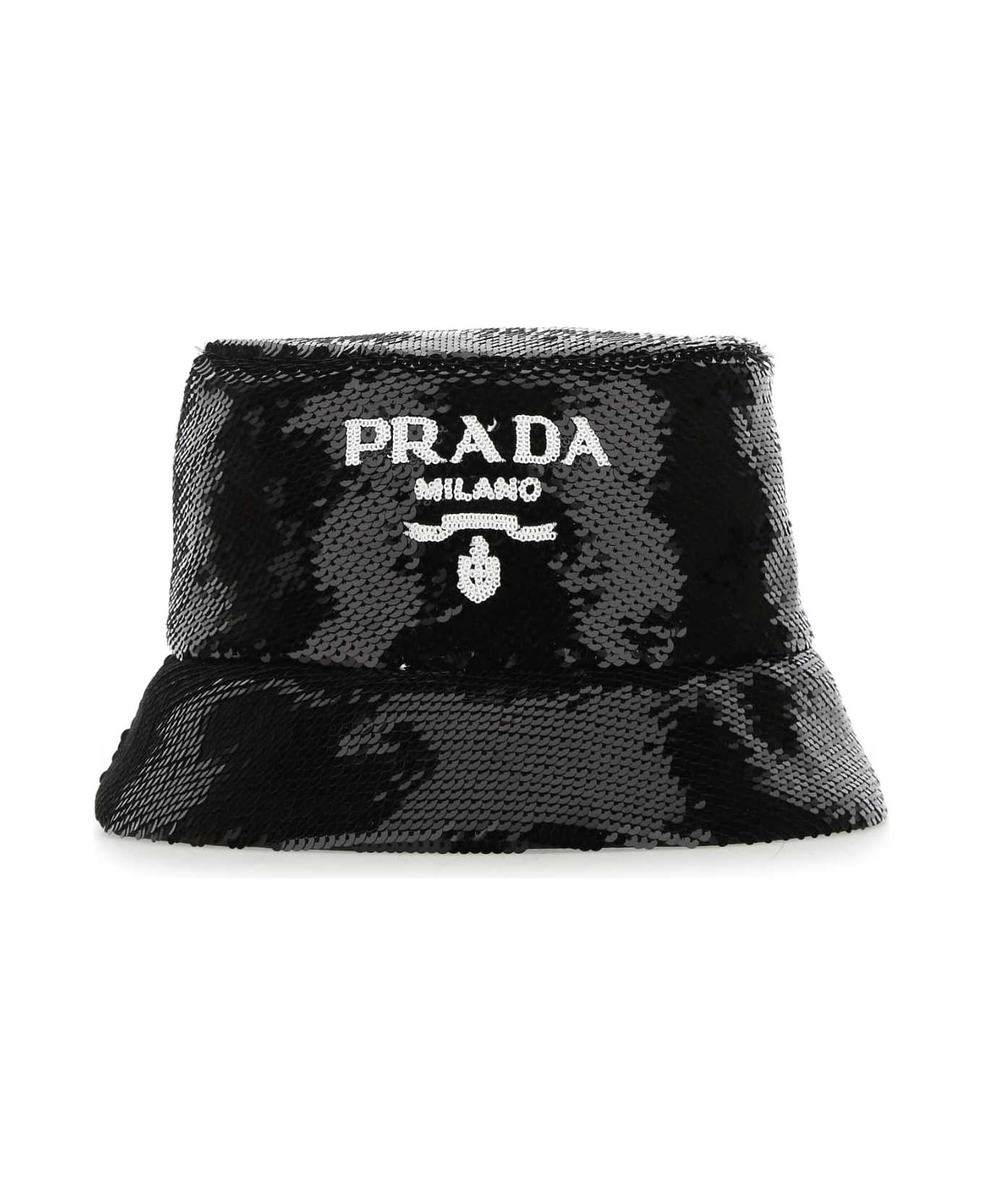 Prada Black Sequins Bucket Hat - F0967 ヘアアクセサリー
