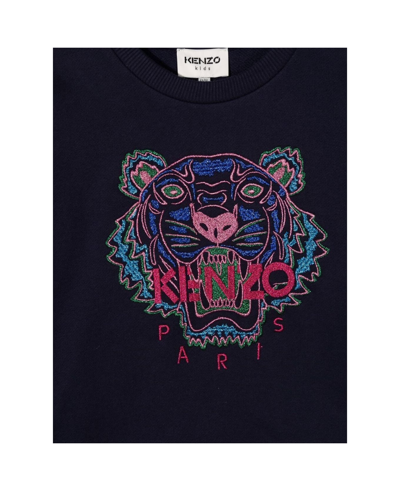 Felpa In Cotone Con Ricamo Tigre Blu Kenzo Kids Bambina italist