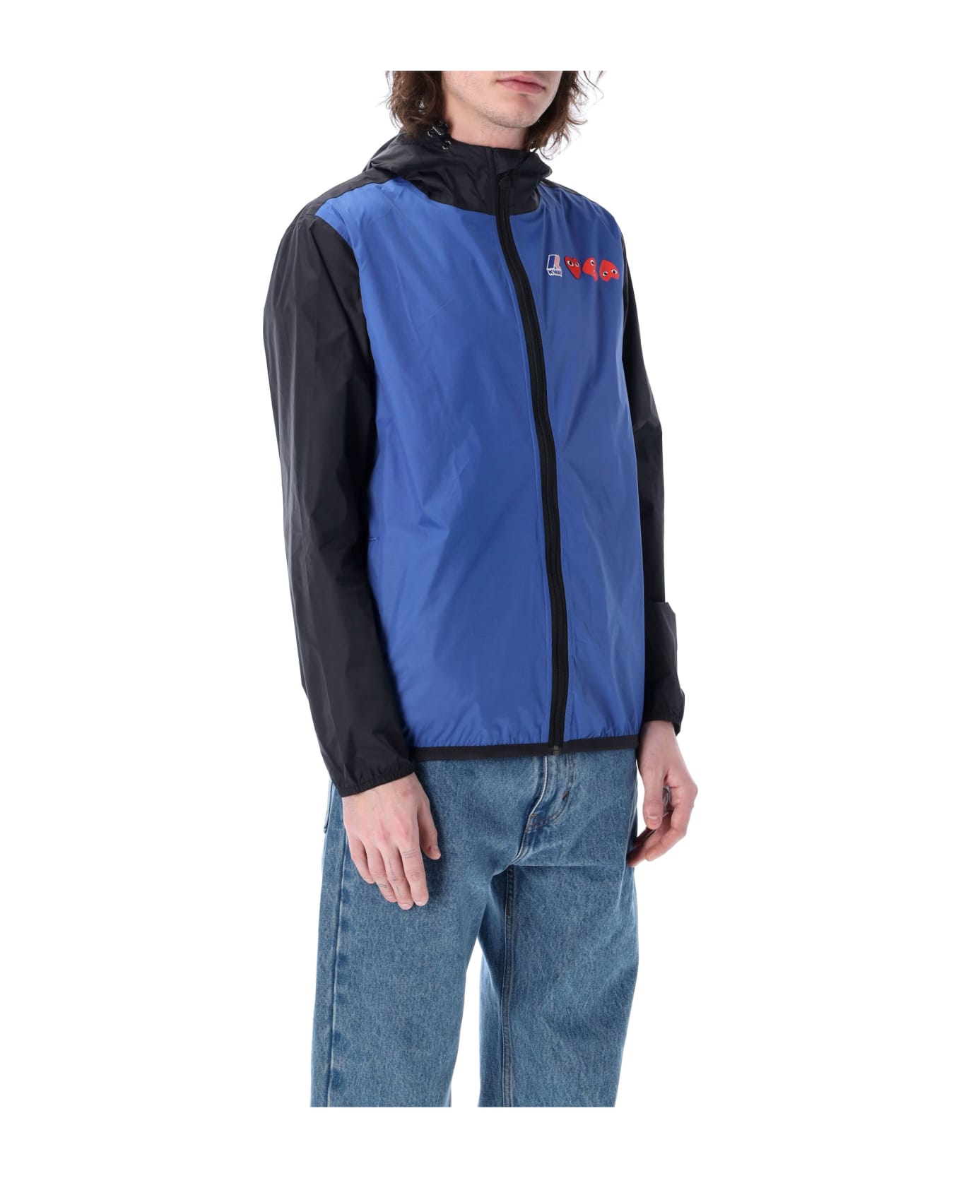 Comme des Garçons Play Bicolor Waterproof Zip Jacket With Hood - BLUE BLACK